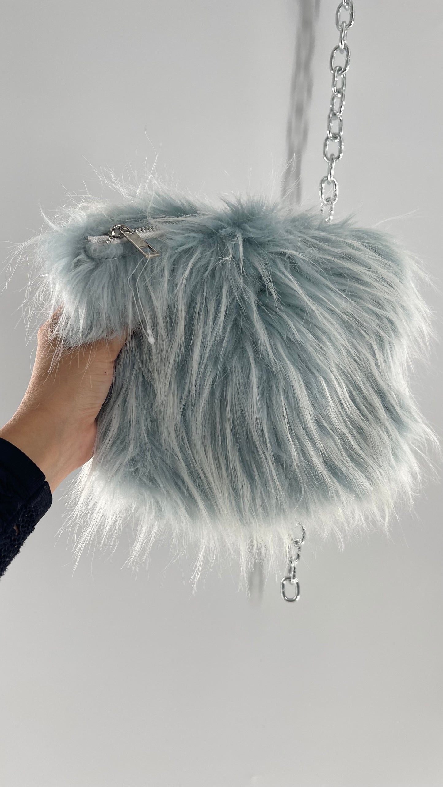 Urban Outfitters Baby Blue Troll Hair Fuzzy Makeup Bag