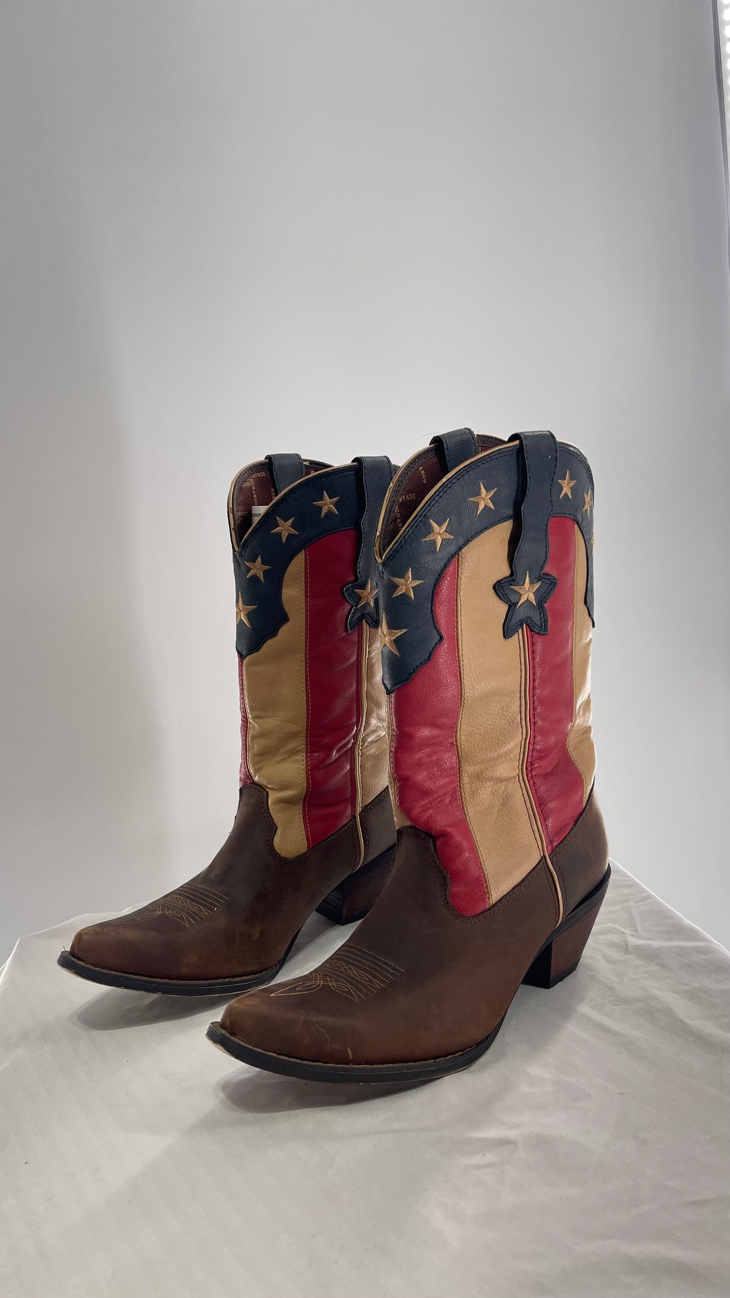 DURANGO Brown Leather Americana Flag Cowboy Boots (11)