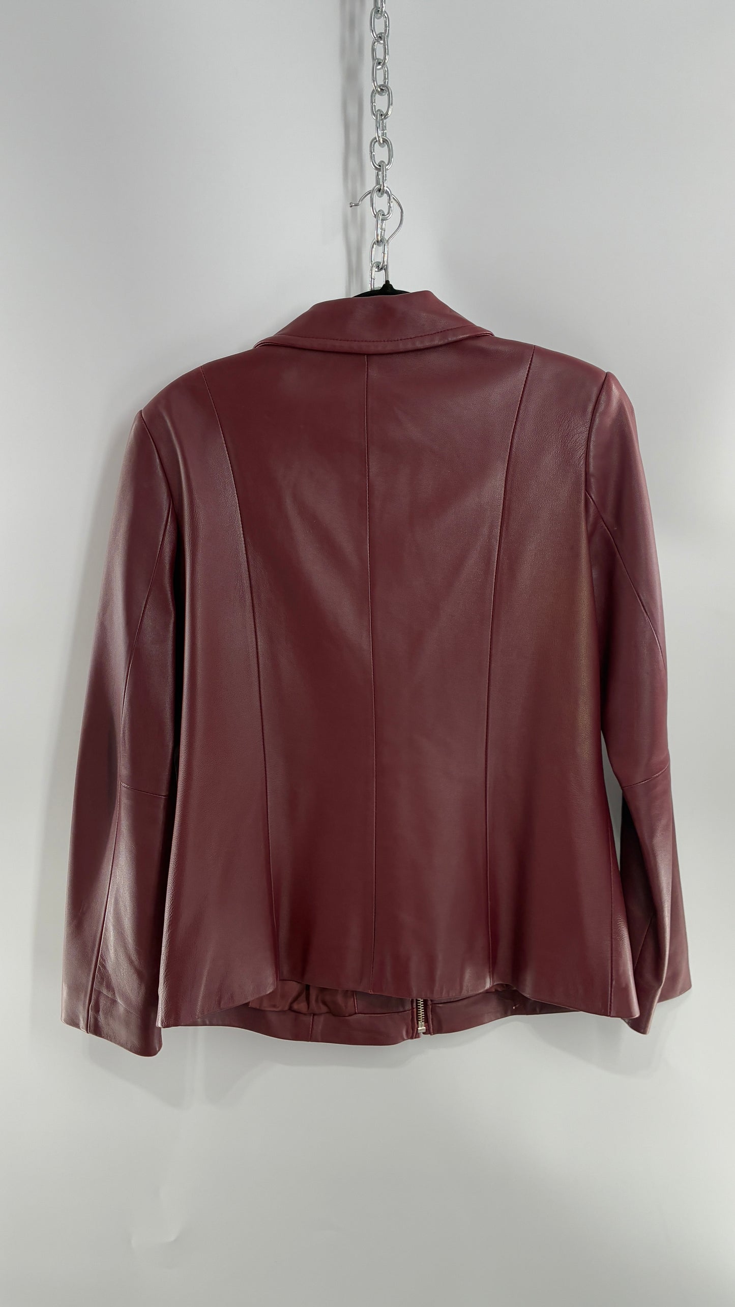 Vintage Lord & Taylor Burgundy Maroon Leather Zip Up Jacket (Small)