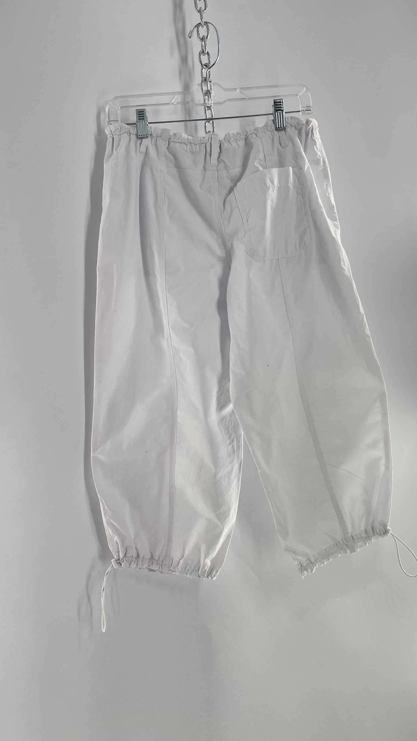 Urban Outfitters White Cropped Cargo Capri with Drawstring Waist and Single Back Pocket (S)