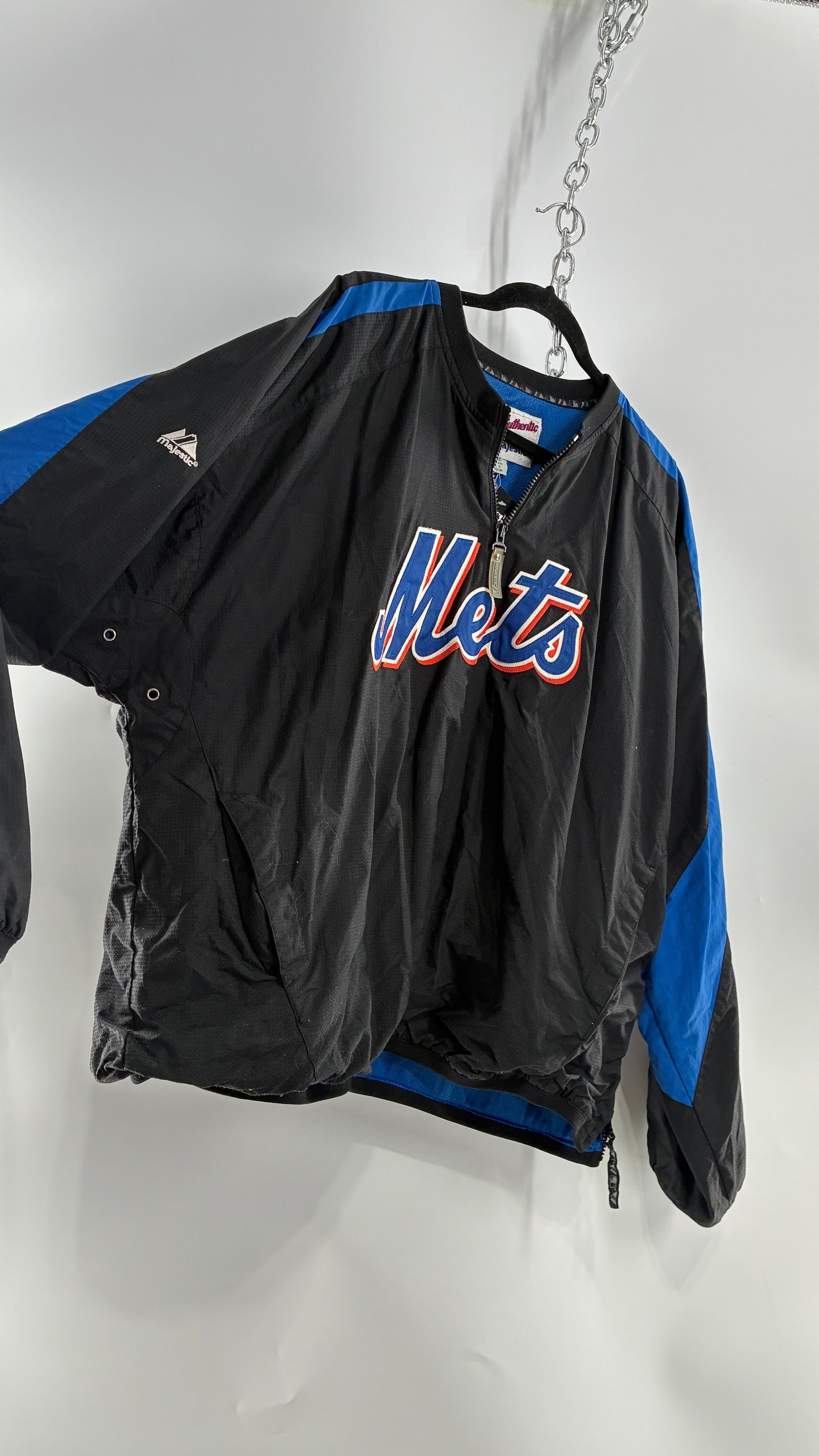 Vintage METS Men’s Windbreaker Sweater with Side Zippers and Pockets (XL)