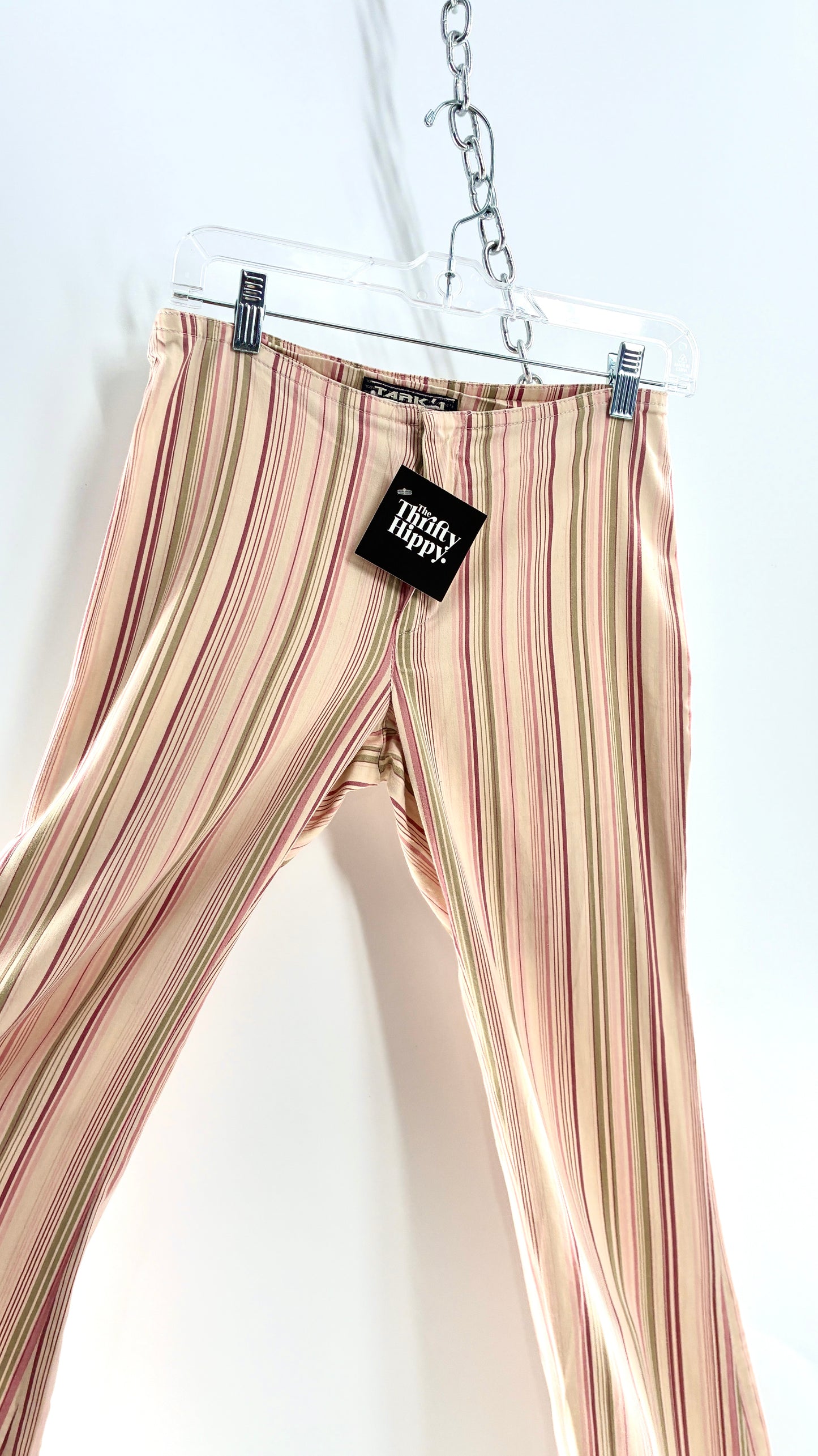 Rare Vintage TARK ‘1 Ultra Low Rise Pink and Green Striped Kick Flares