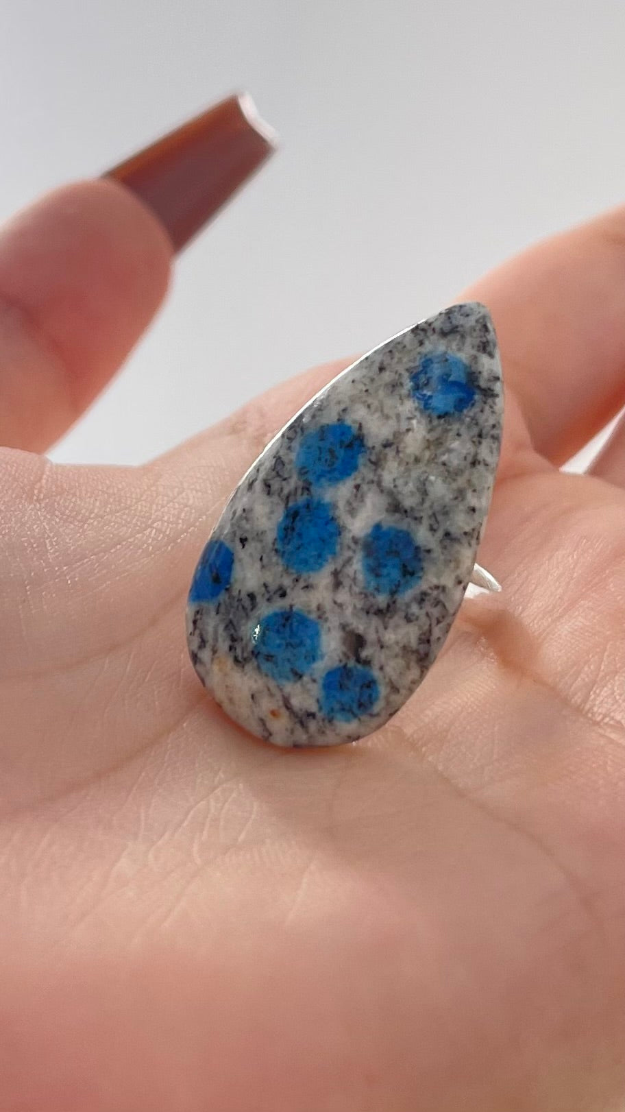 Vintage Blue Azurite Jasper Stone Teardrop Ring with 925 Sterling Silver Band