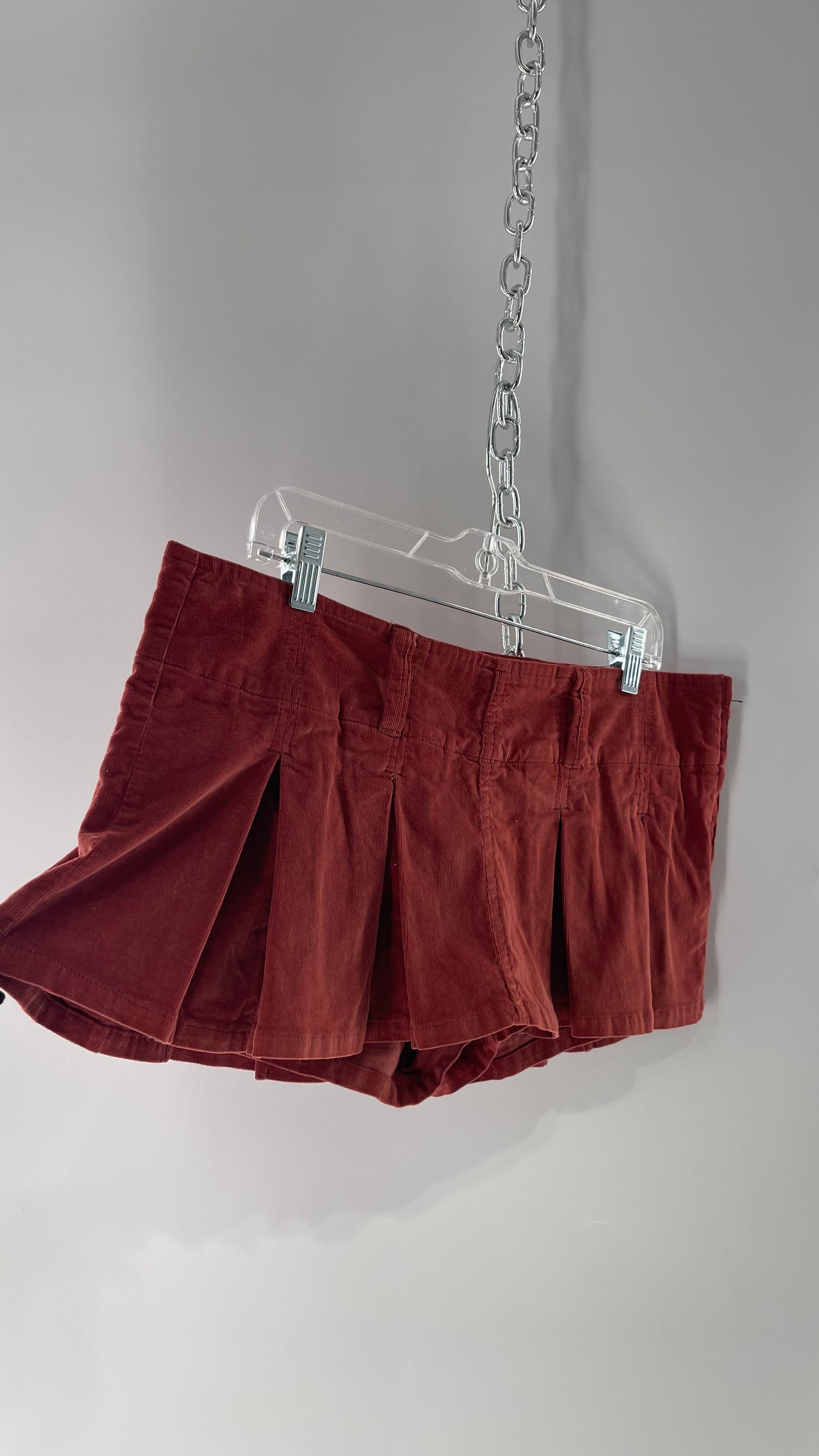 Free People Corduroy Terracotta Pleated Micro Mini Skirt with Tags Attached (6)