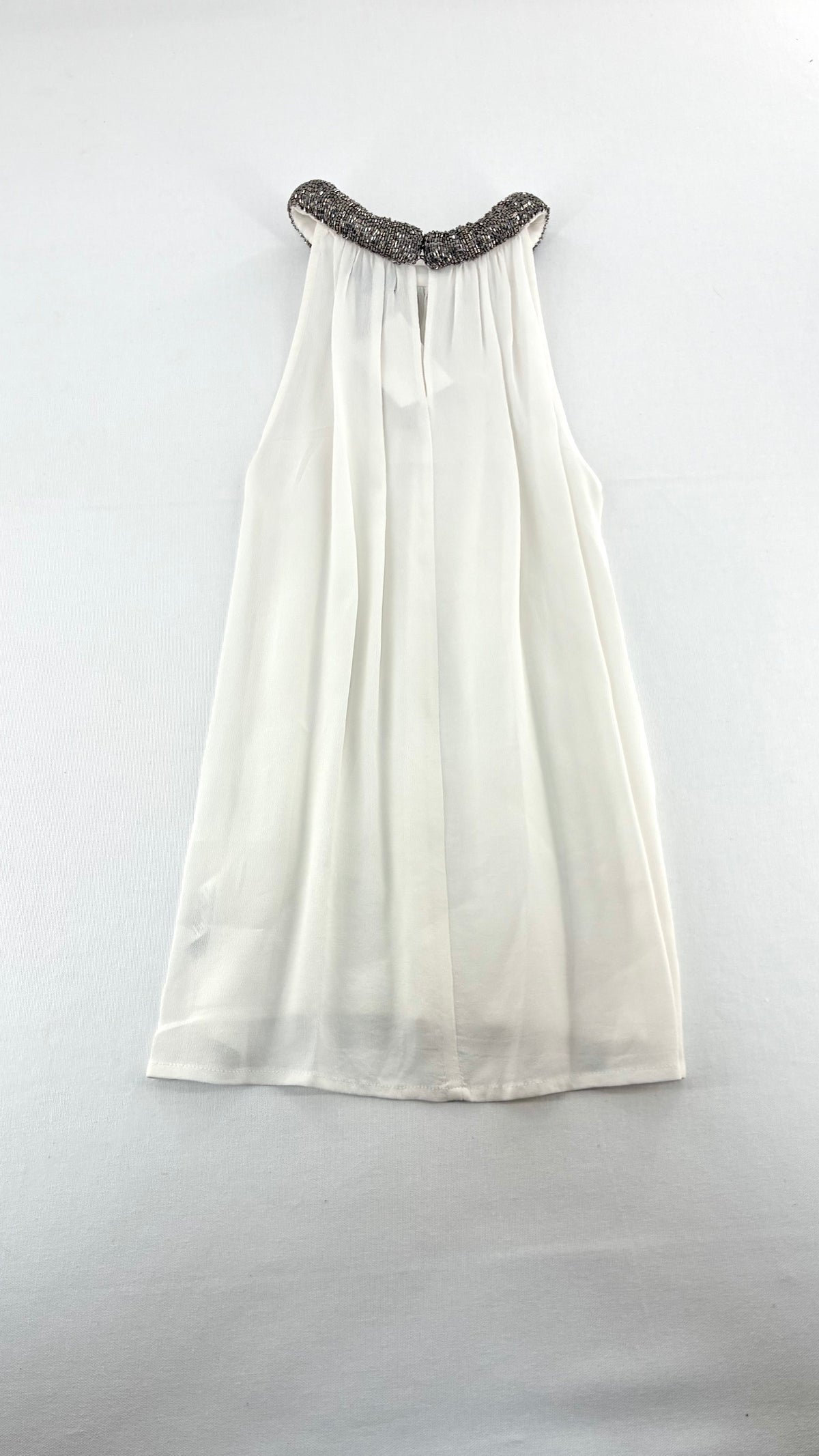 Deadstock Vintage ELOGY High Neck Draping White Top with Gunmetal Beaded Choker Neckline and Tags (Small)