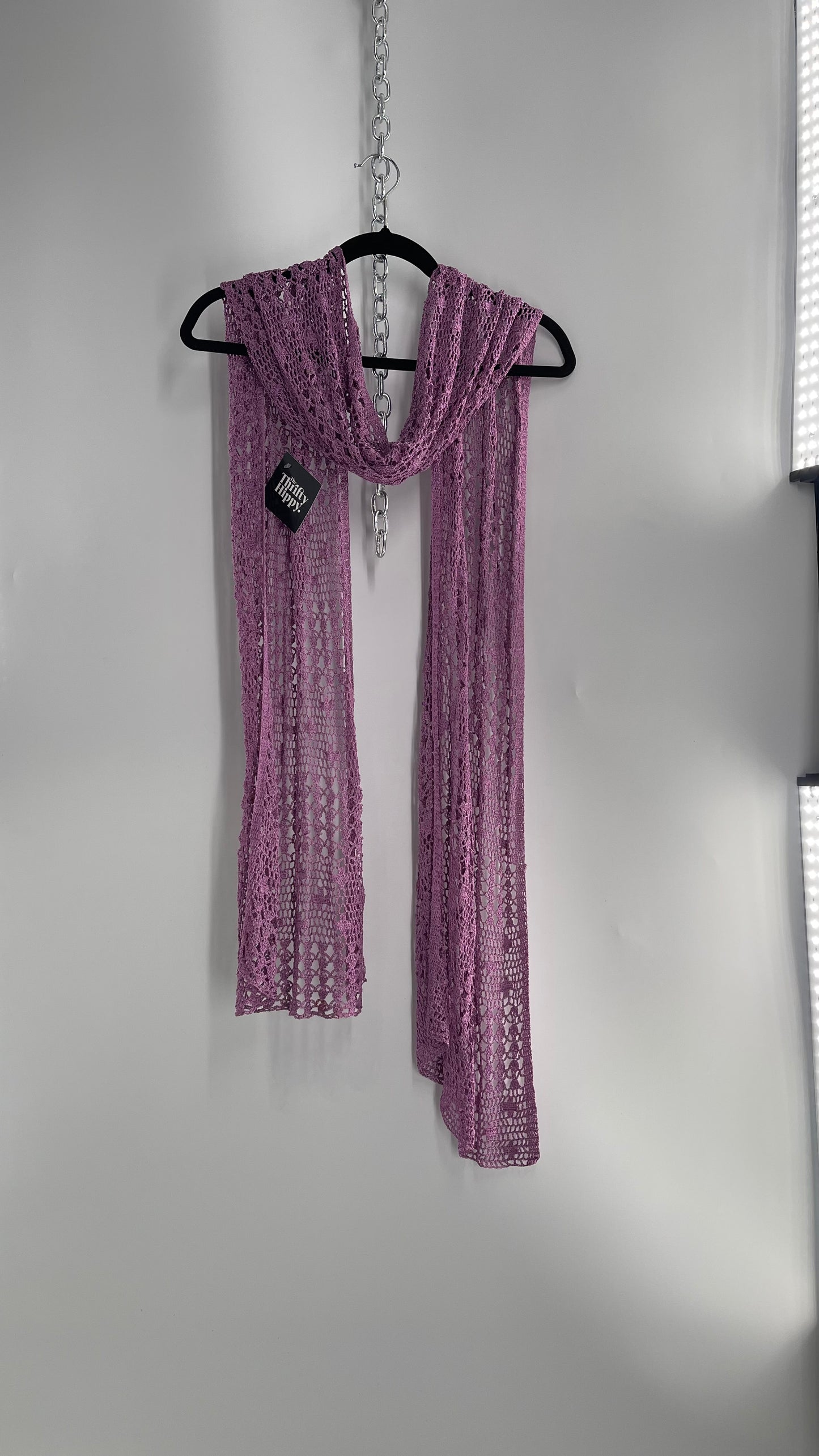 Vintage Purple Crochet Skinny Scarf Extra Long