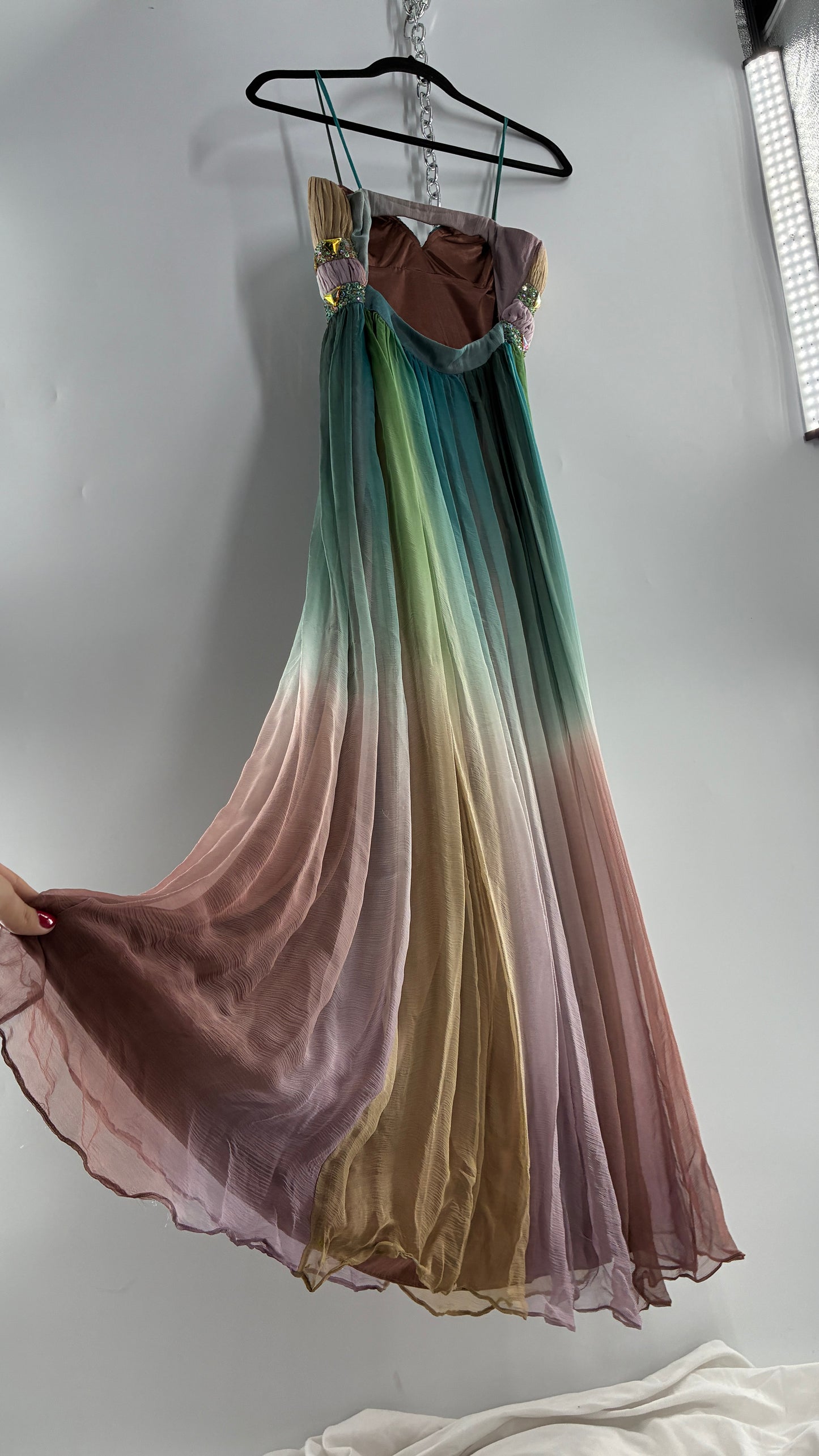 Vintage Dave & Johnny 100% Silk Ombré Bustier, Open Back Gown (5/XS/S)