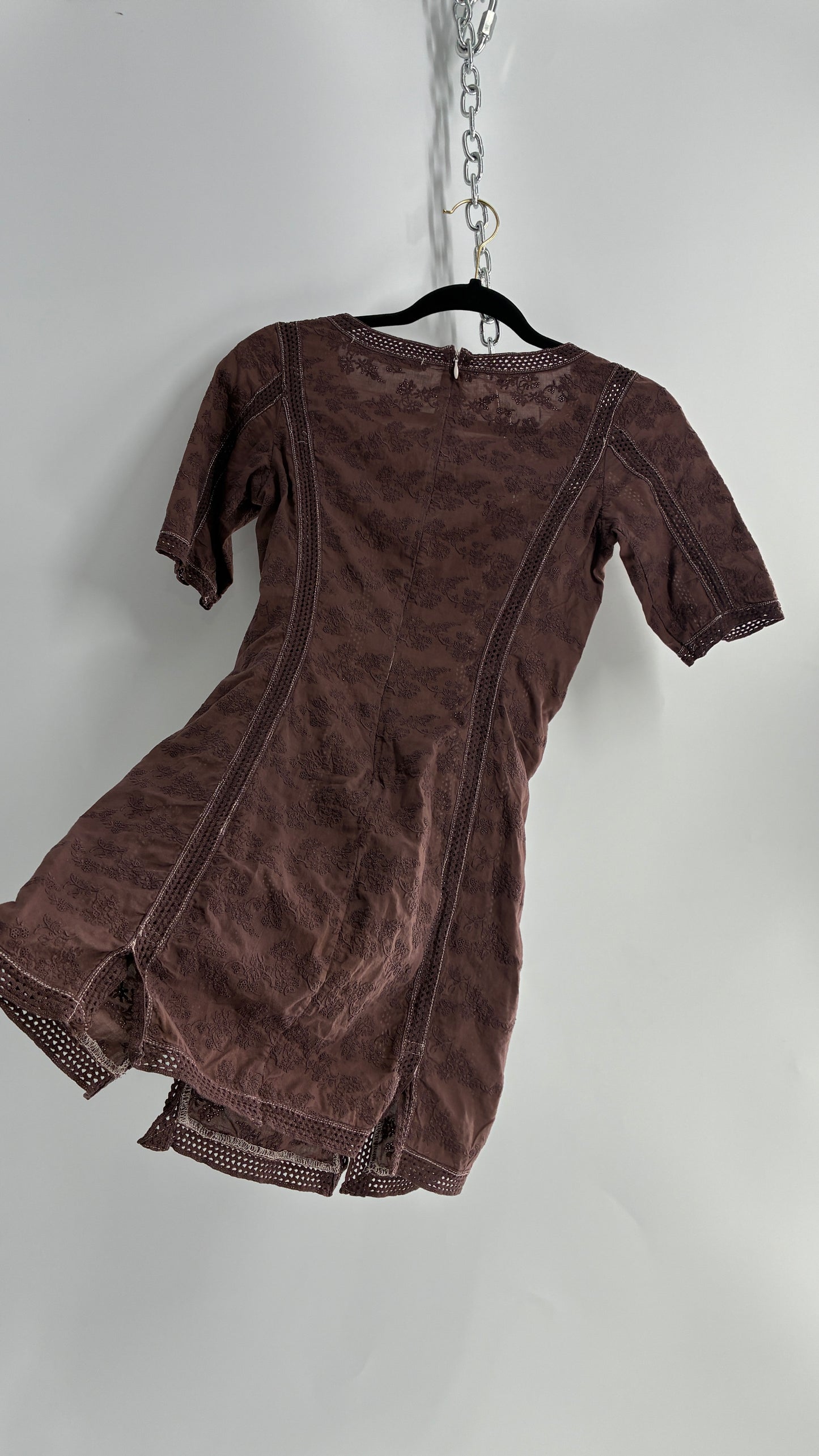 ALSAINTS Embroidered Brown Cotton Bodycon Mini Dress (4)