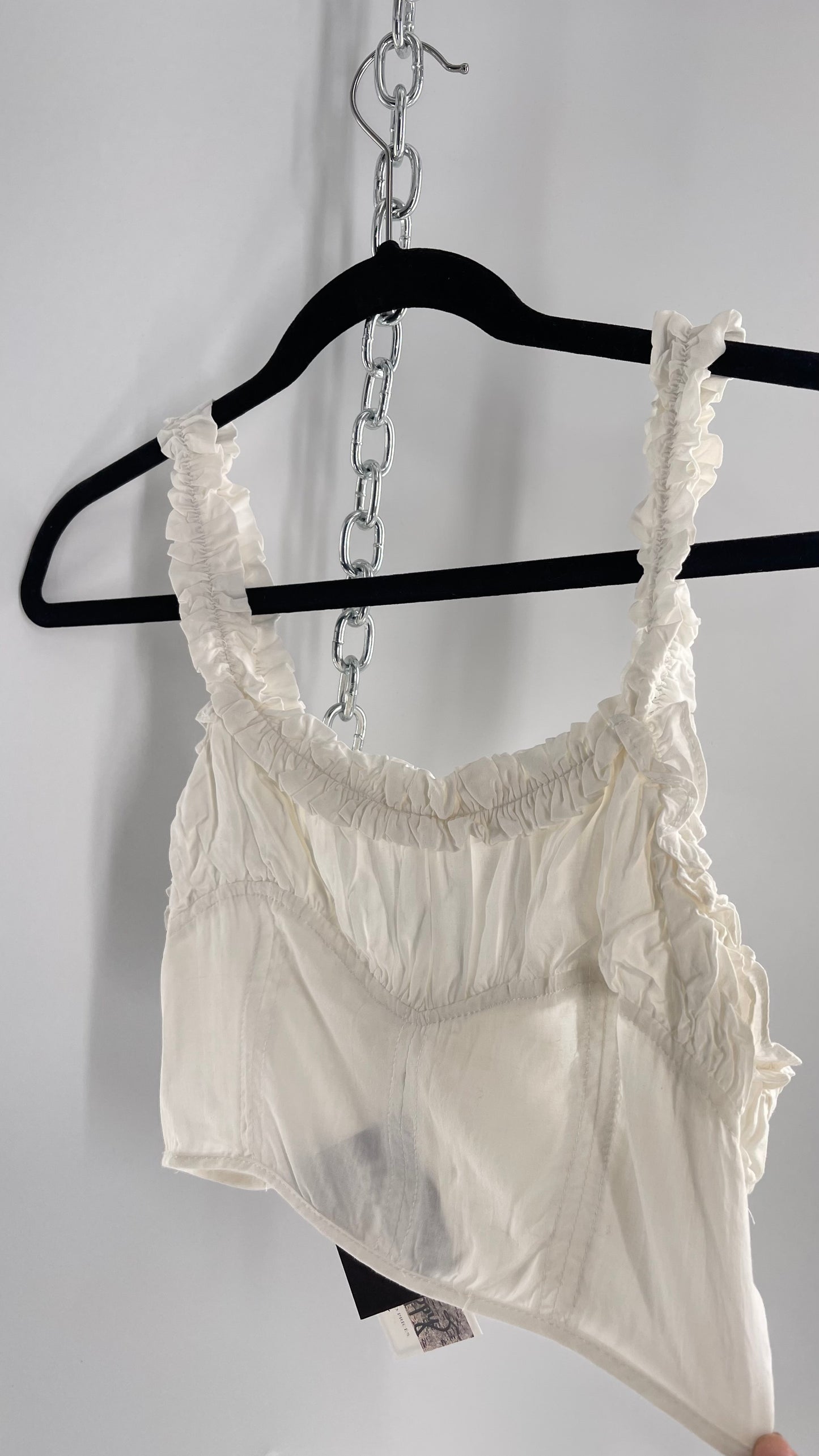 Intimately Free People White Ruched Bust Ruffle Trim Top (XS)