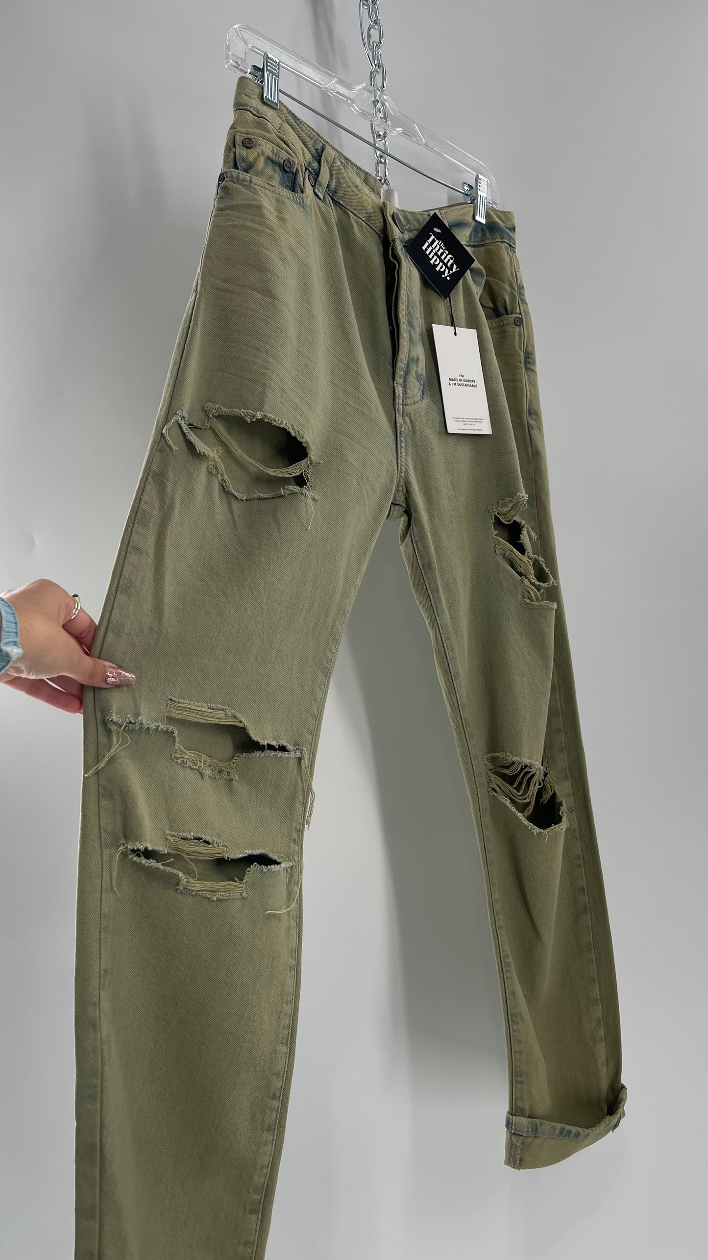 One Teaspoon Distressed Baggy/Bandit Relaxed Jean with Green Hue/Wash (Khaki Haze) (25)