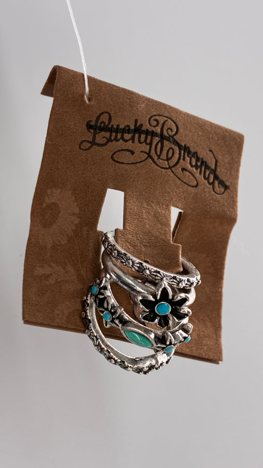 Lucky Brand Silver Embossed Ring Set with Turquoise Stone