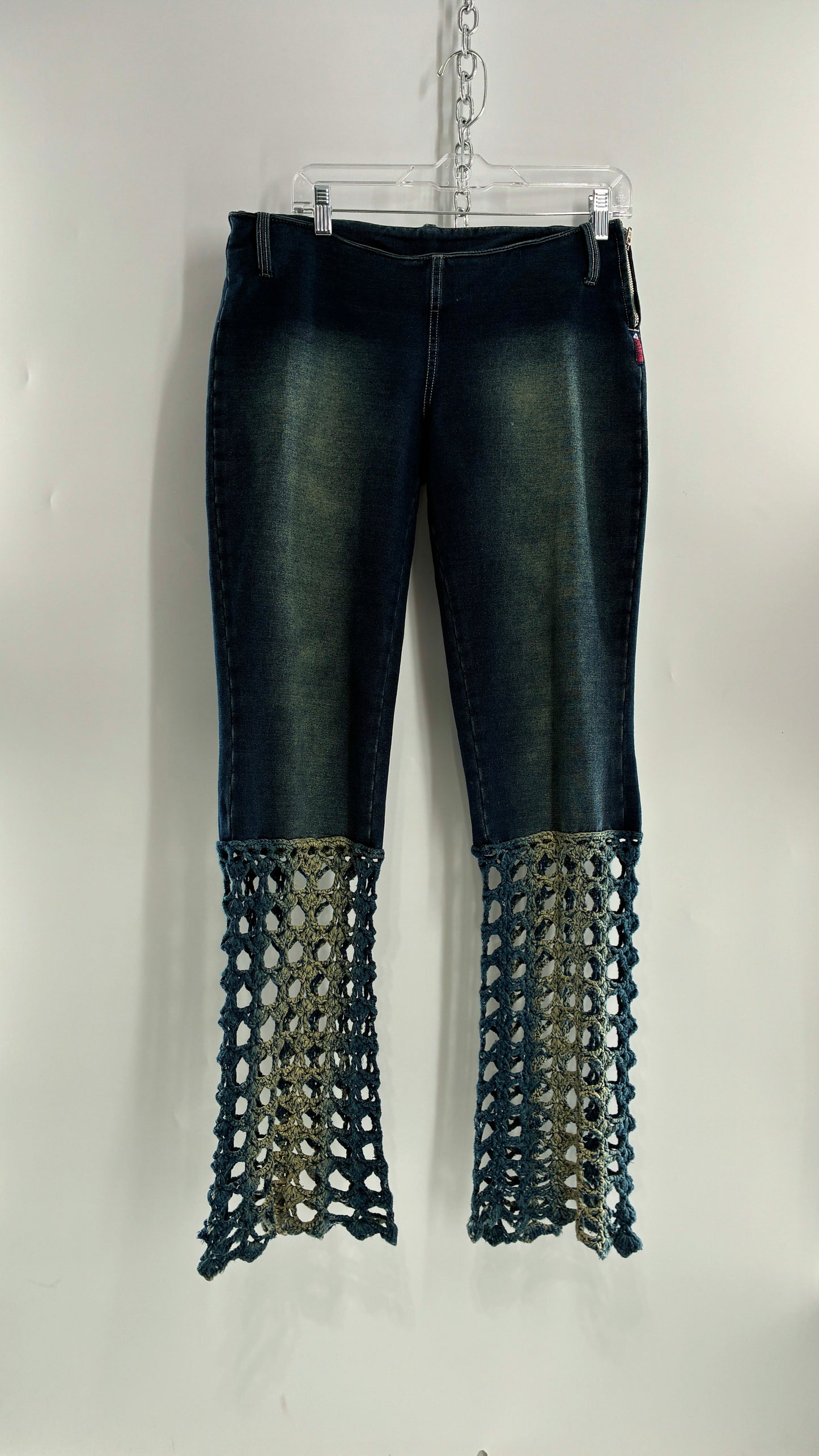 Vintage BONAIRE 1990s Rare Jeans with Faded Thighs + Bum, Low Waist, and Crochet Legs (34)