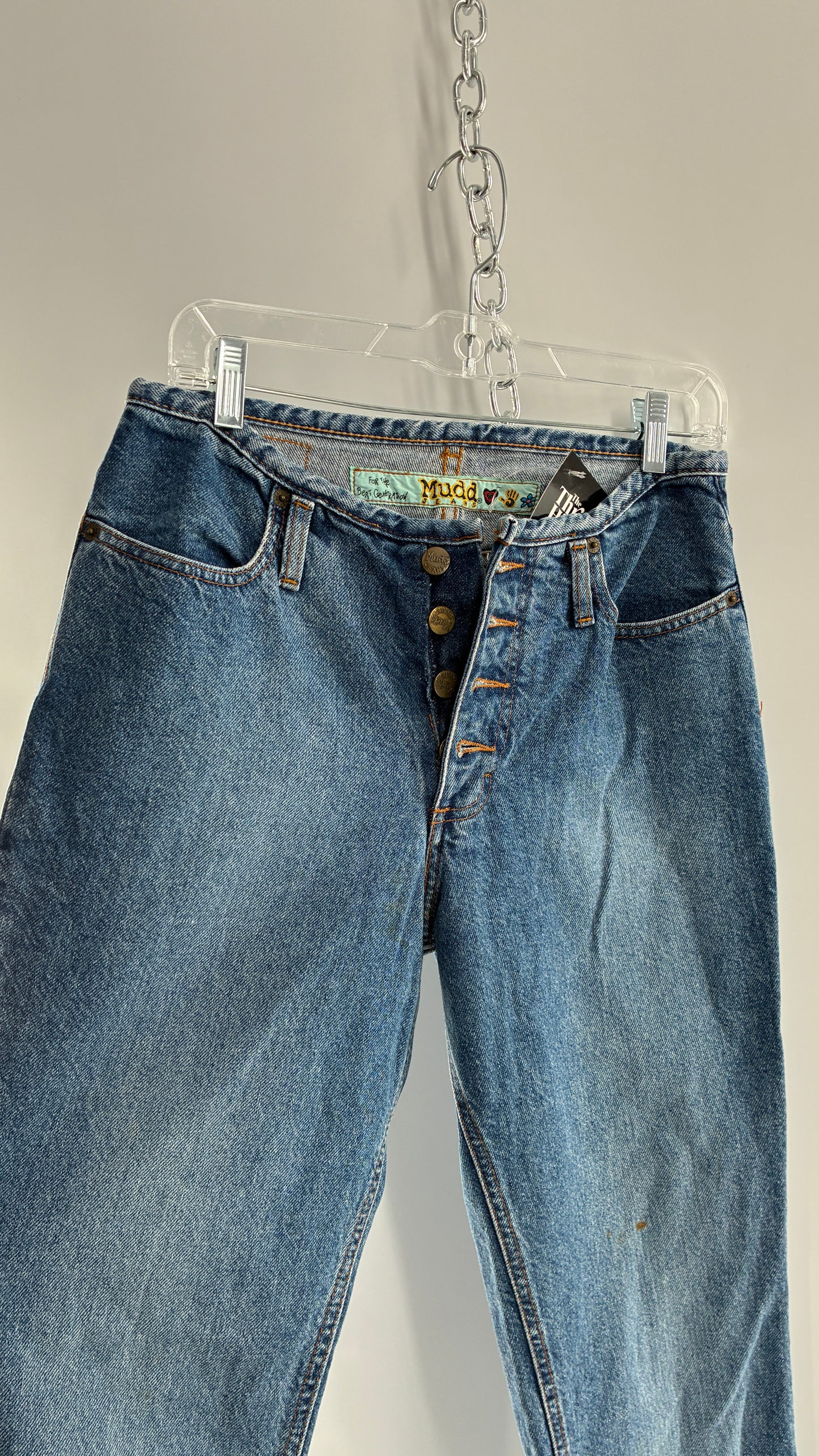 Vintage 1980s MUDD Flared Button Front Jeans with Colorful Jacron (9)
