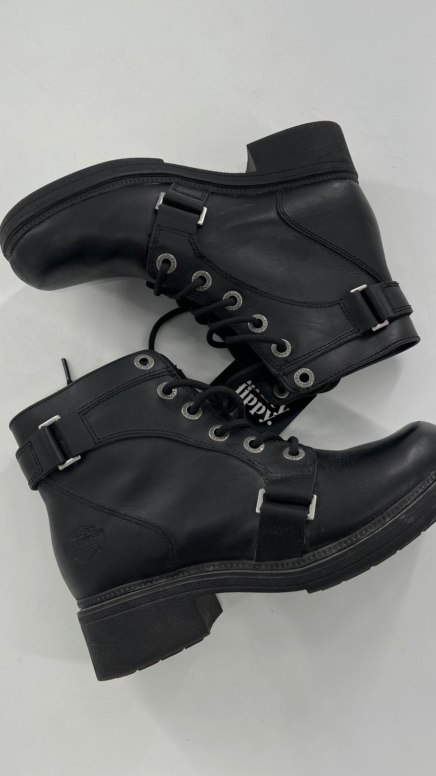 Harley Davidson Black Leather Combat Boots (8.5)