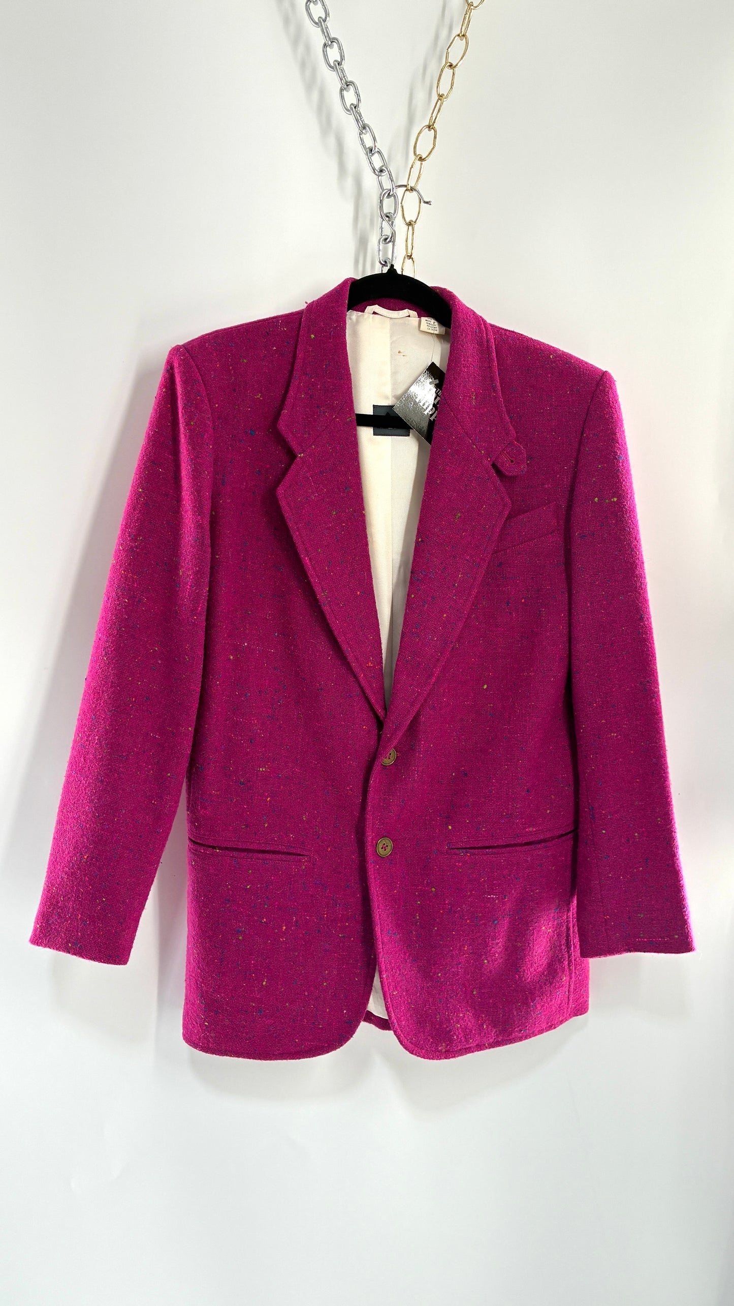 Vintage LIZWEAR Fuchsia Confetti Wool Blazer with Bronze Buttons (4)