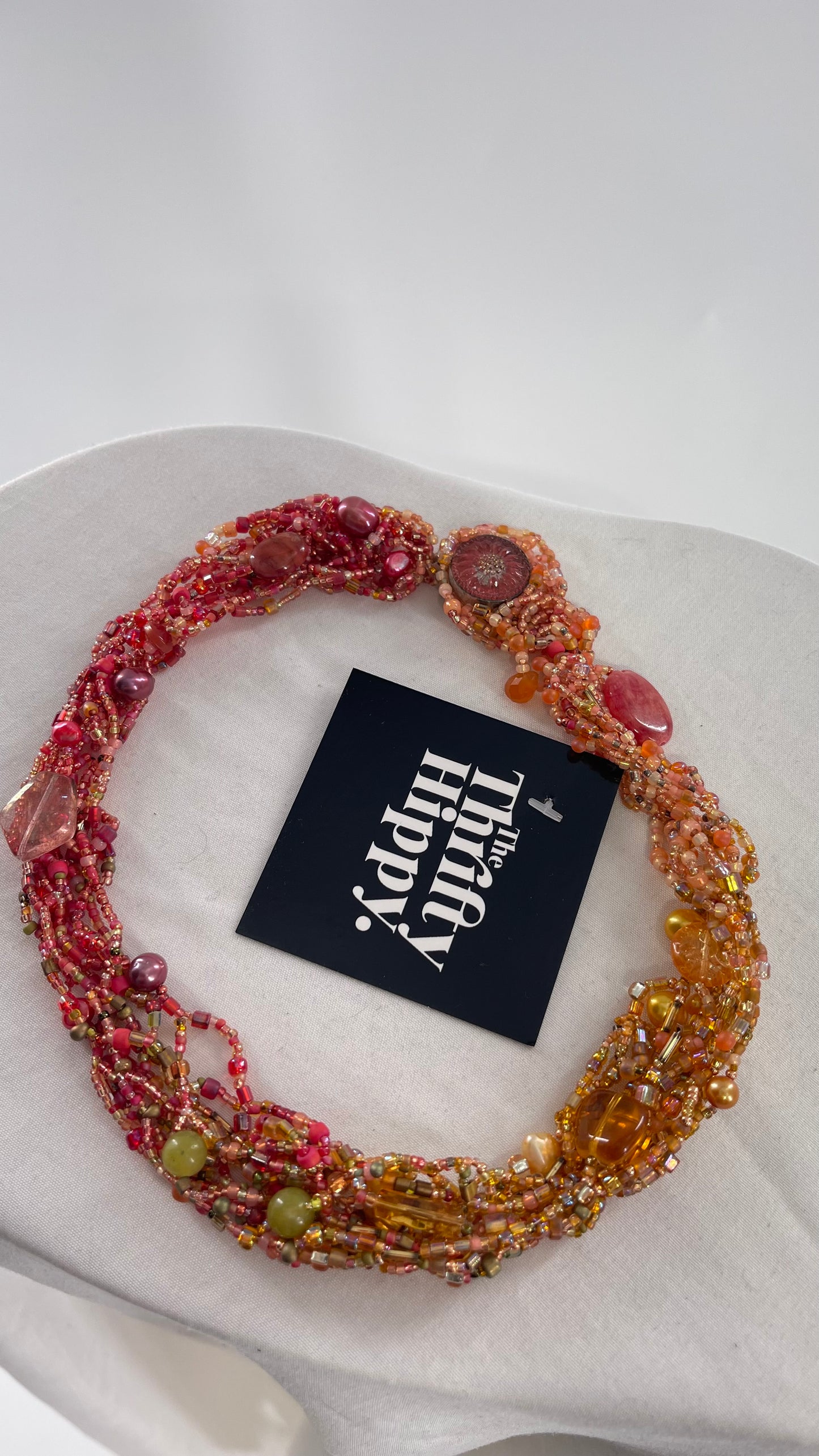 Vintage Tropical Sunset Beaded Choker with Stones