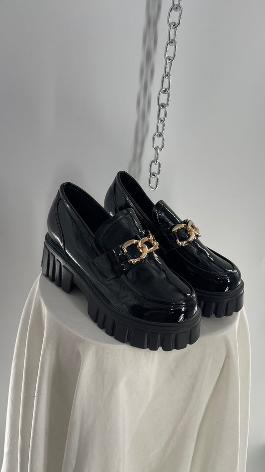 Patent Pleather Platform Oxfords with Gold Chain Detailing (7)