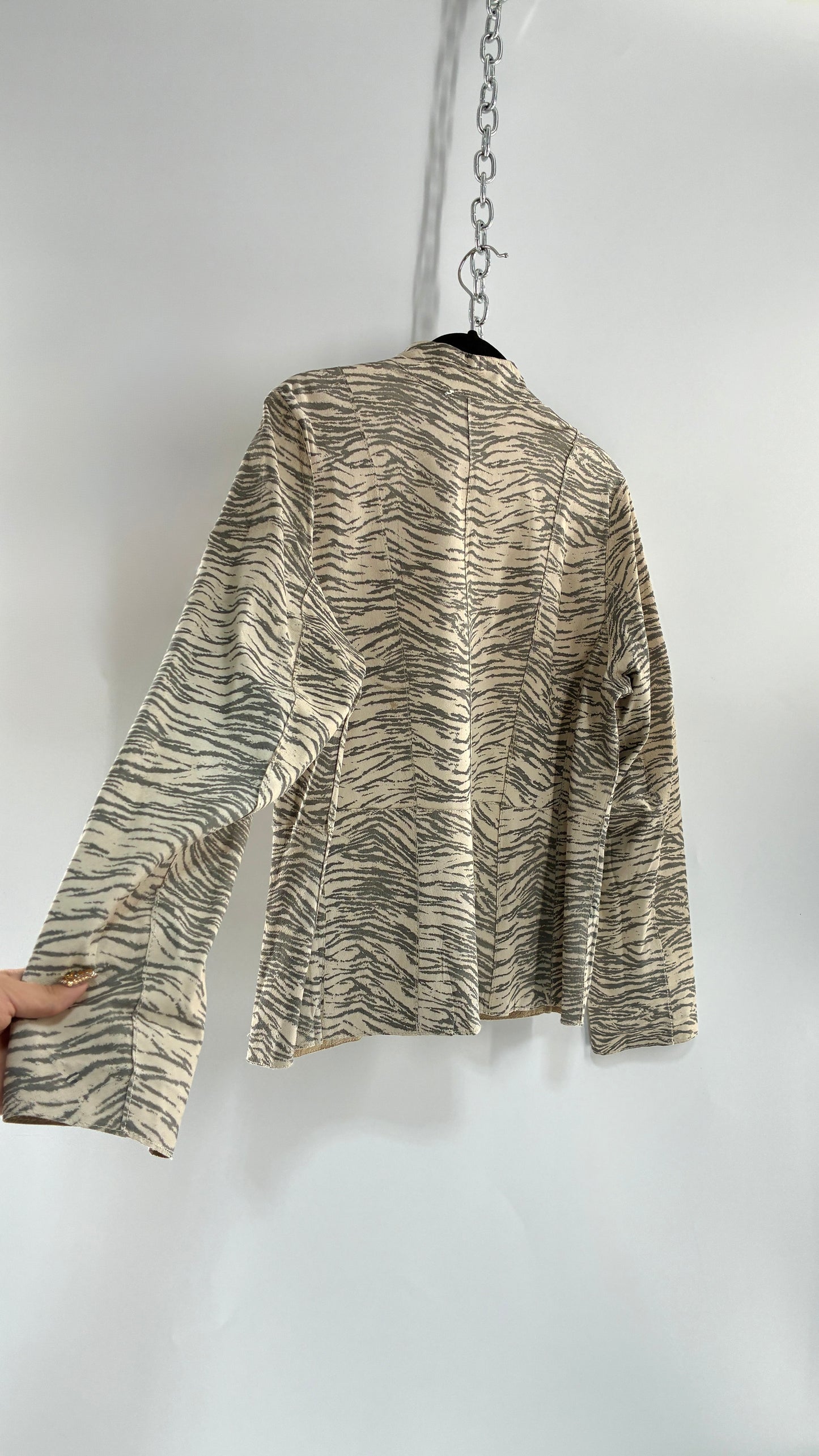 Vintage Reversible Thin Genuine Suede Leather Zip Up Jacket Beige/Zebra (Medium)
