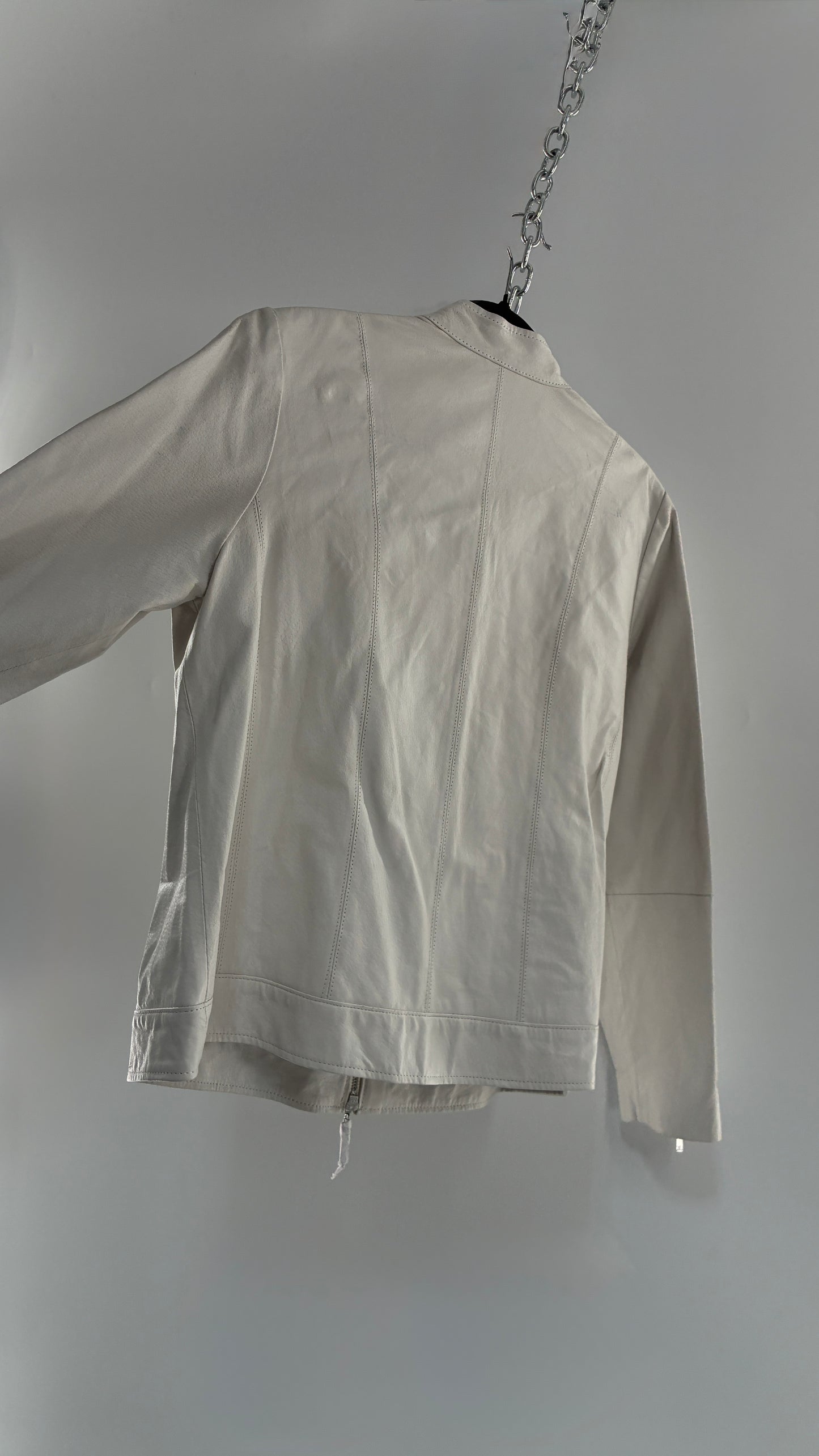 Deadstock Vintage JESSICA LONDON White Genuine Leather Paneled Motorcycle Jacket (16)