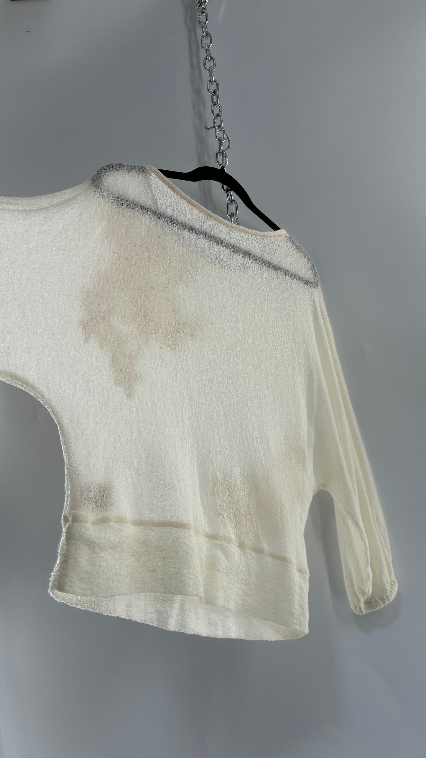 Vintage AKEMI + KIN 30% Wool Off White Gauze Blouse with Embroidered Appliqués (Medium)