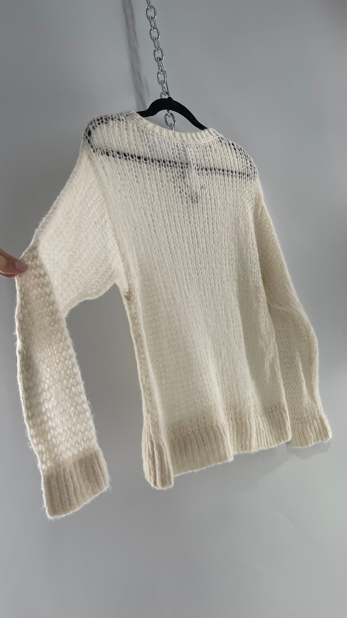 Free People White Open Knit Alpaca Sweater (XS)