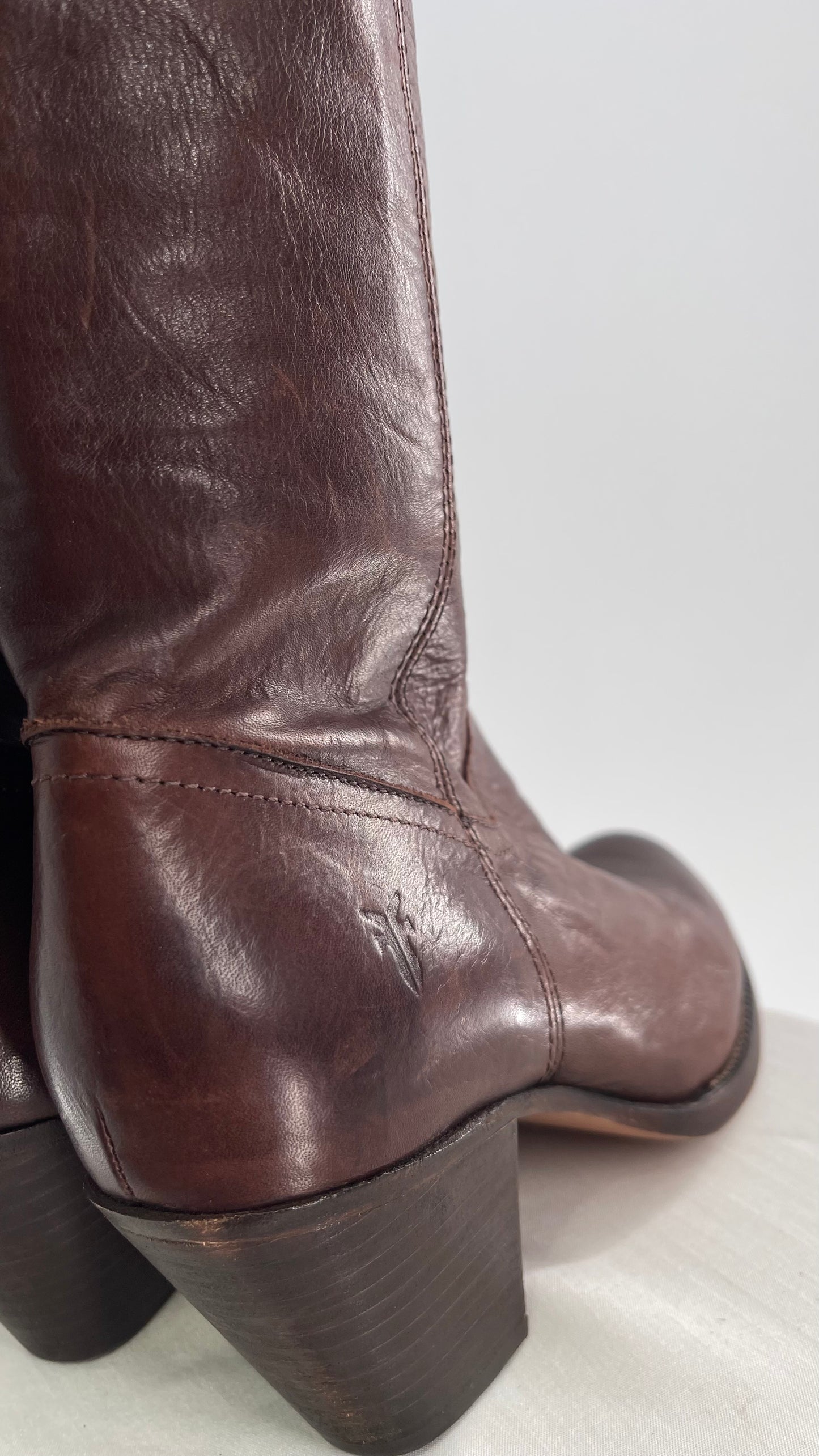 Vintage FRYE Brown Leather Fold Over Thigh High Round Toe Boots (8)