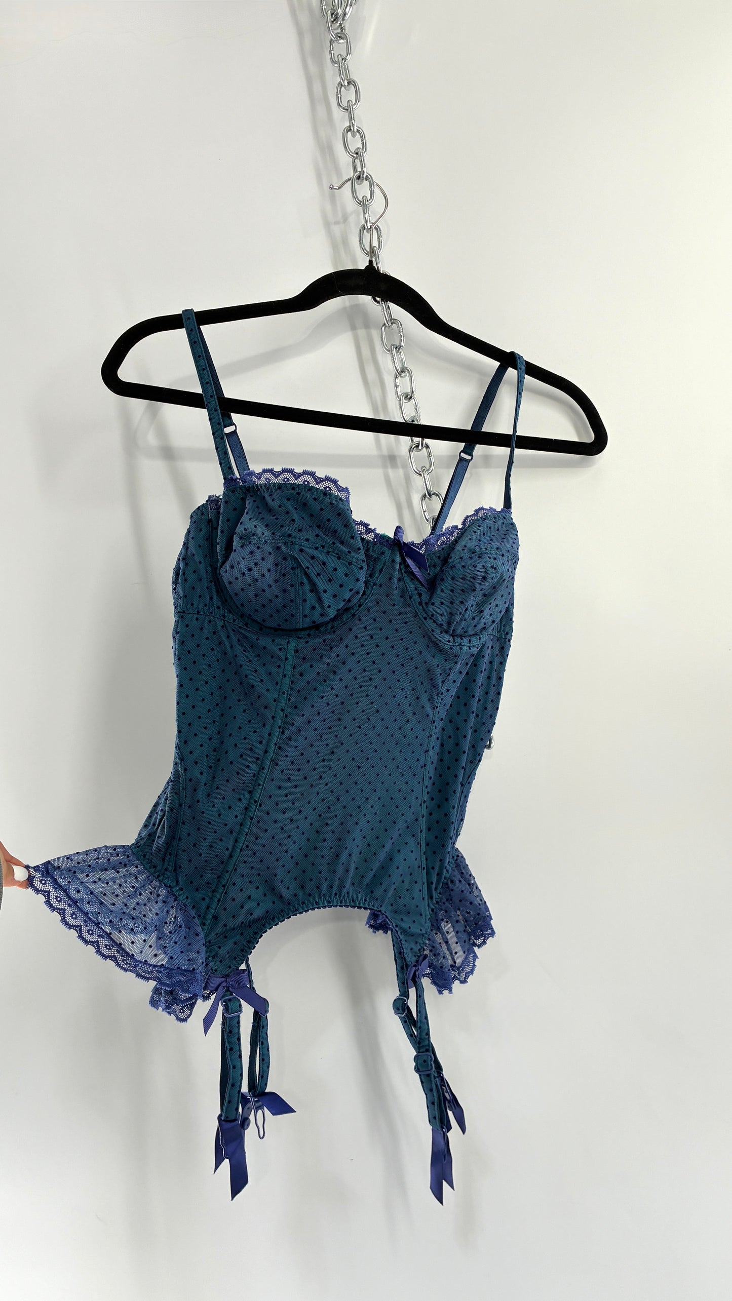 Vintage VICTORIA’S SECRET Sexy Little Things Navy Blue Polka Dotted Corset (34C)