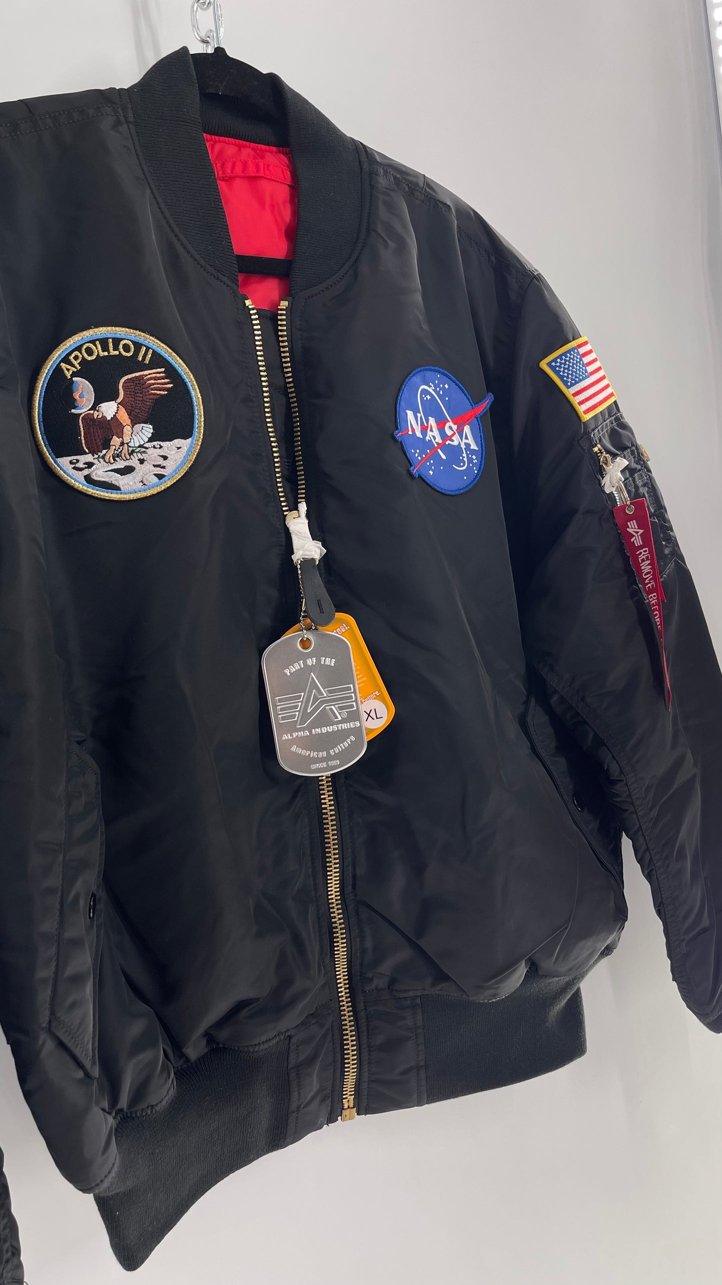 NASA Black Bomber Jacket with Tons of Patches Never Worn with Tags (XXL)