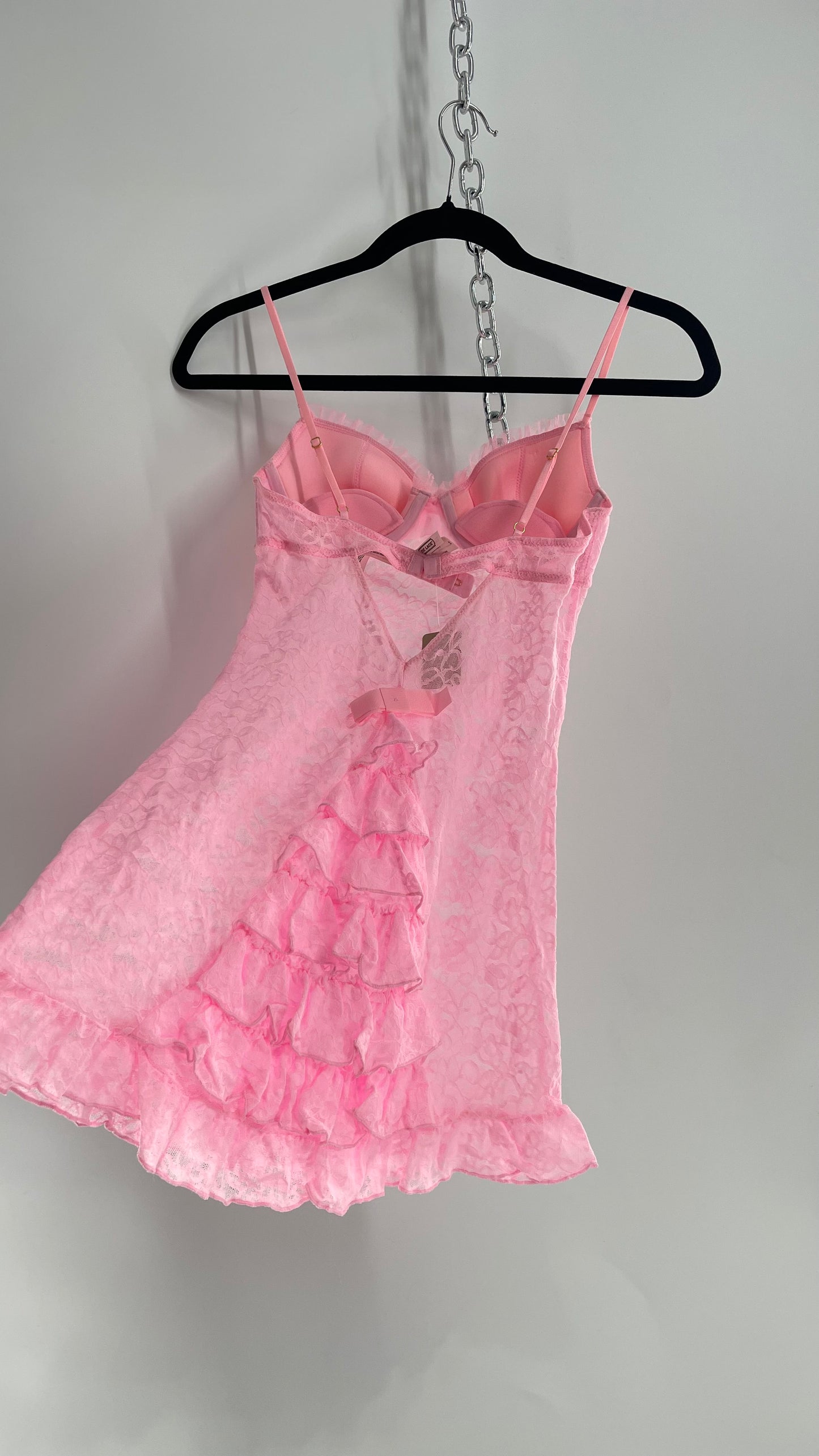 Vintage Victoria’s Secret Pink Lace Bustier with Ruffled Bum  (Small)