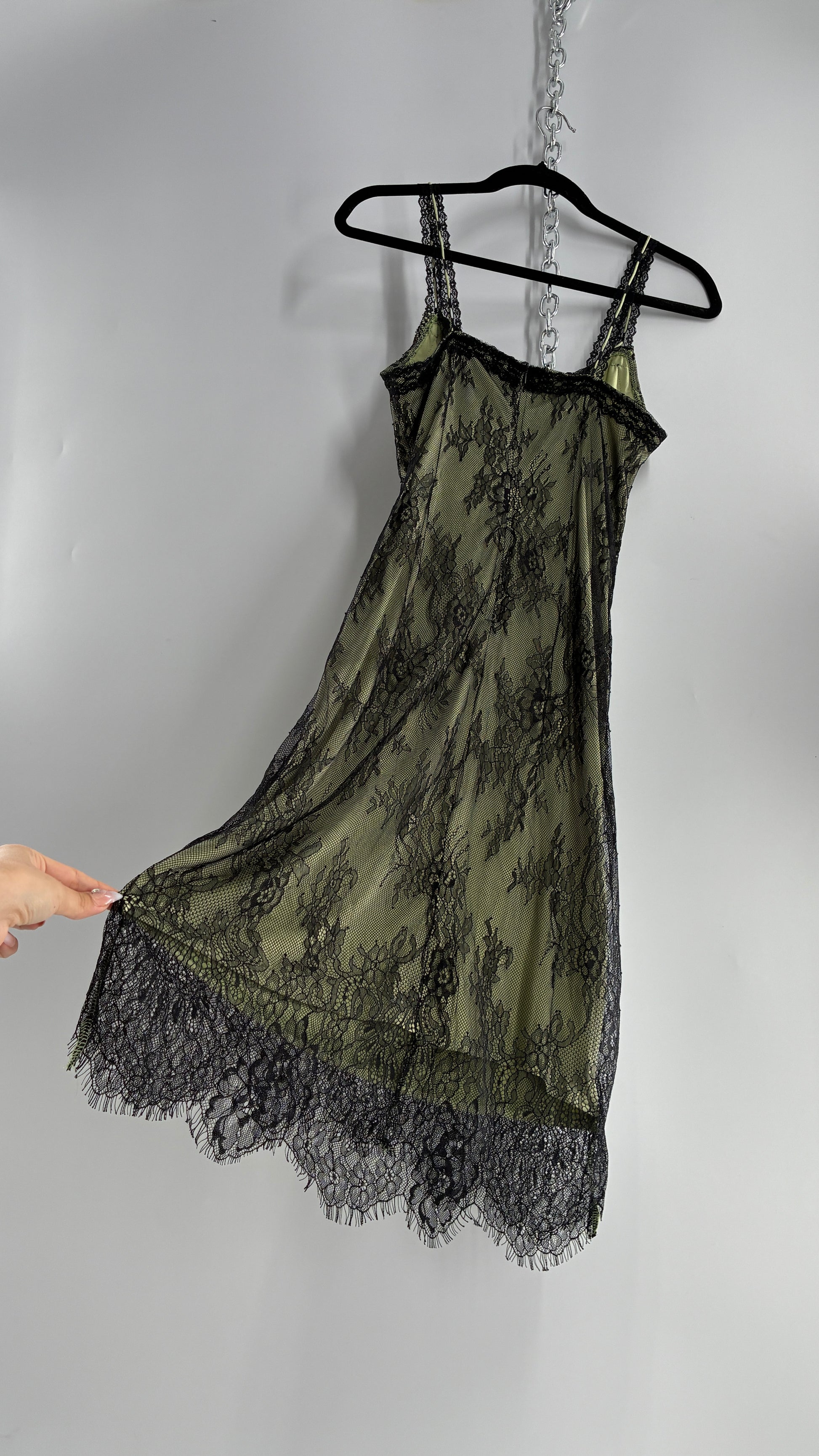 CIDER Green Midi Dress with Black Overlay Lace (Large) The Thrifty Hippy CIDER Green Midi Dress with Black Overlay Lace (Large) The Thrifty Hippy