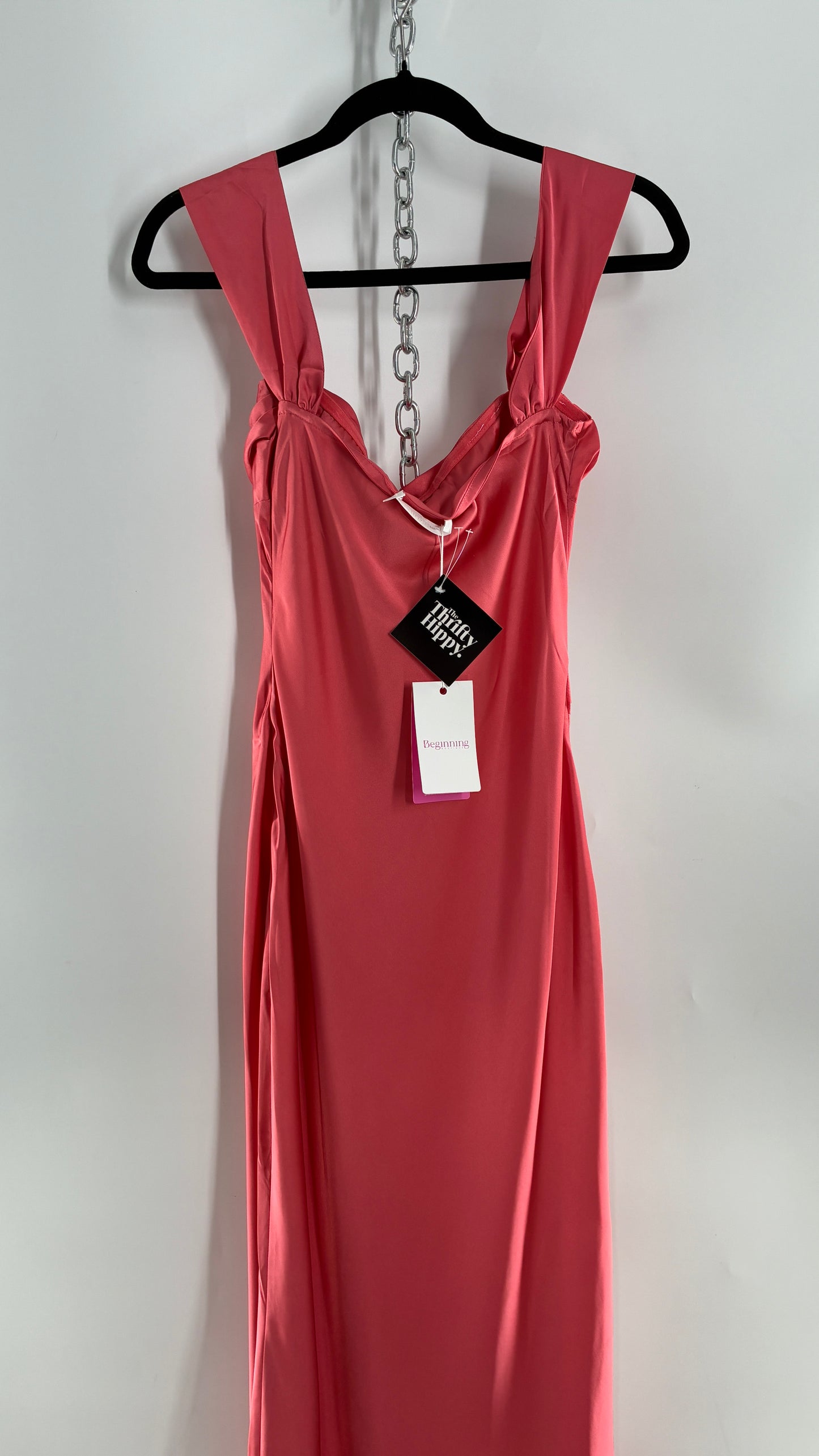 BEGINNINGS Coral Pink Gown with Draped Bust and Tags Attached  (6)