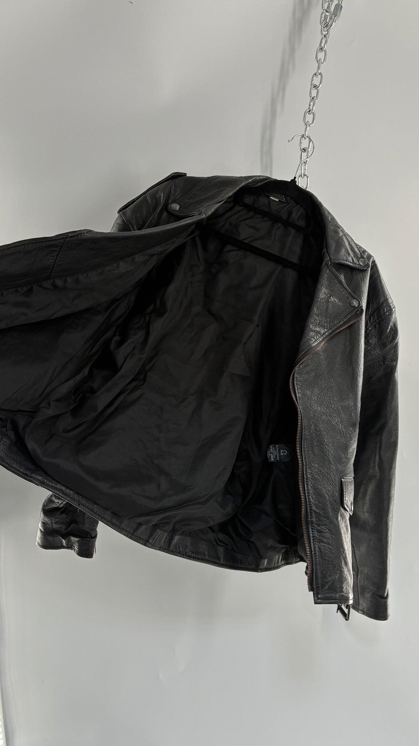 Vintage Black Genuine Leather Motorcycle Jacket (XL)