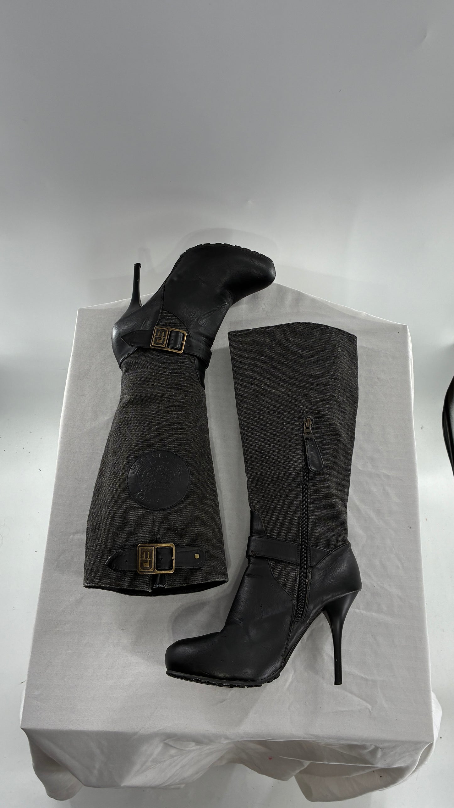 Vintage ED HARDY Stiletto Boots with Embossed Buckles and Badges (9)