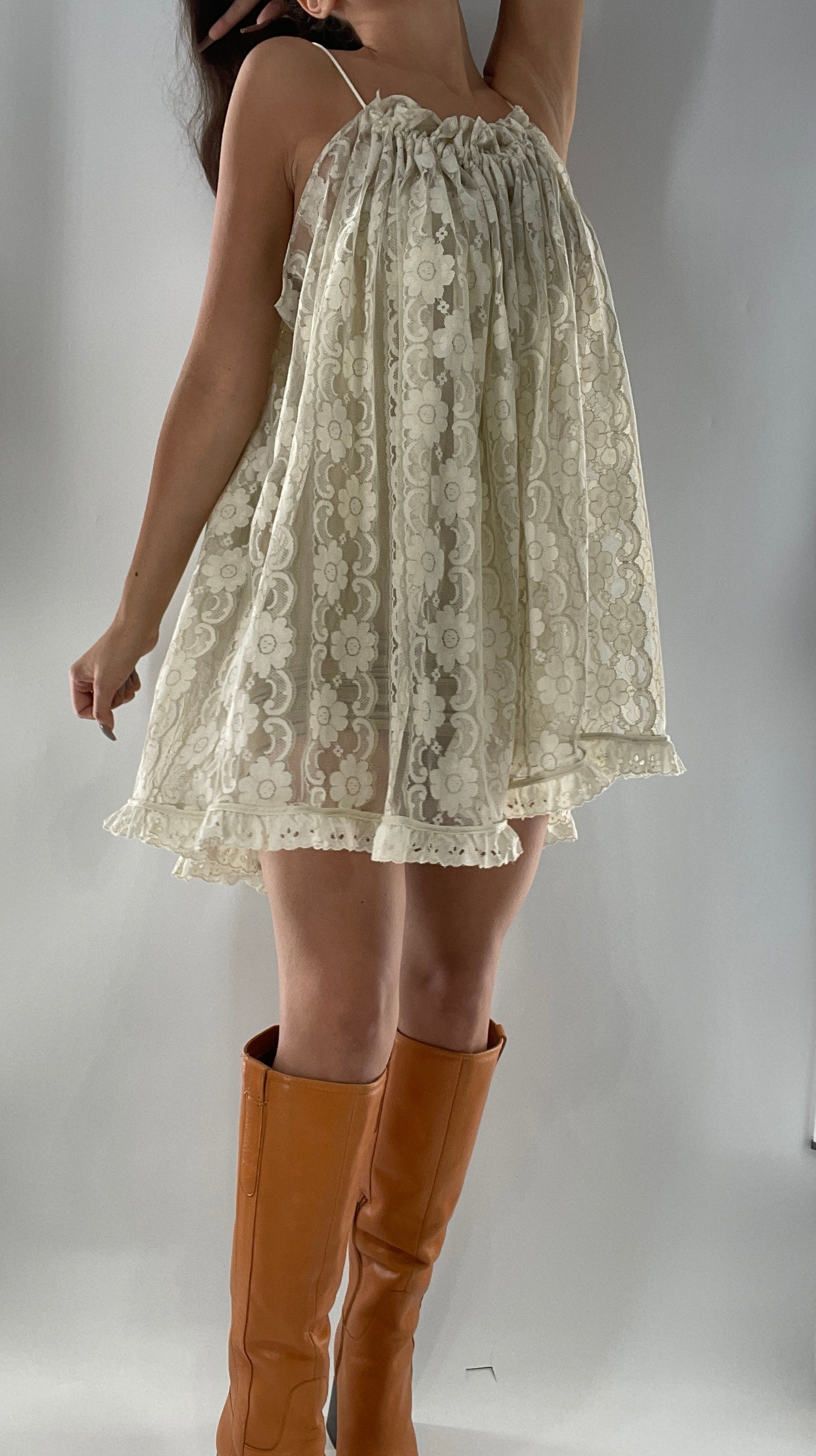 Vintage Lace Babydoll Mini Dress (One Size) – The Thrifty Hippy Vintage Lace Babydoll Mini Dress (One Size) – The Thrifty Hippy