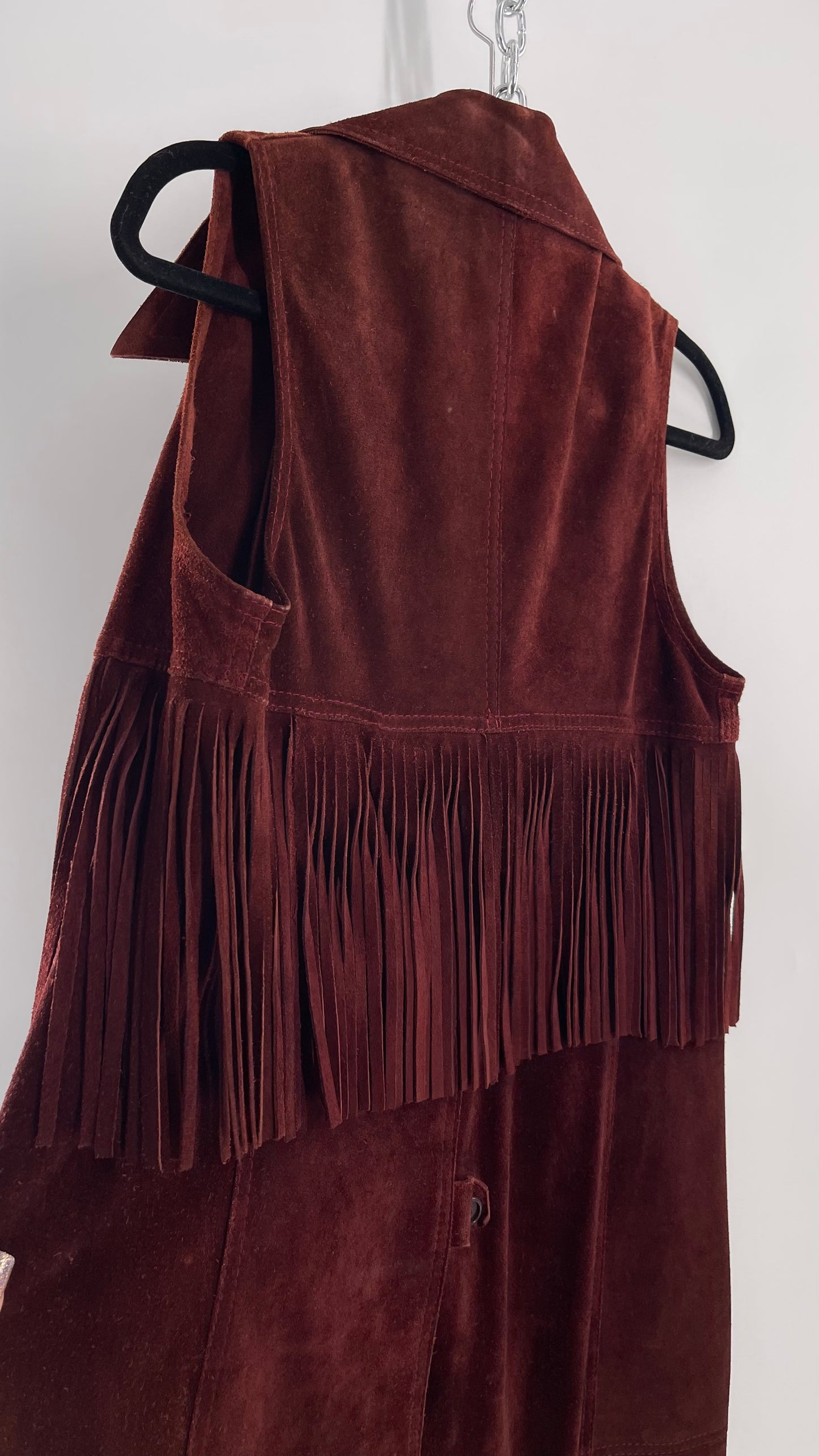 Vintage 1970s Suede Leather Full Length Reddish Brown Vest (S/M)