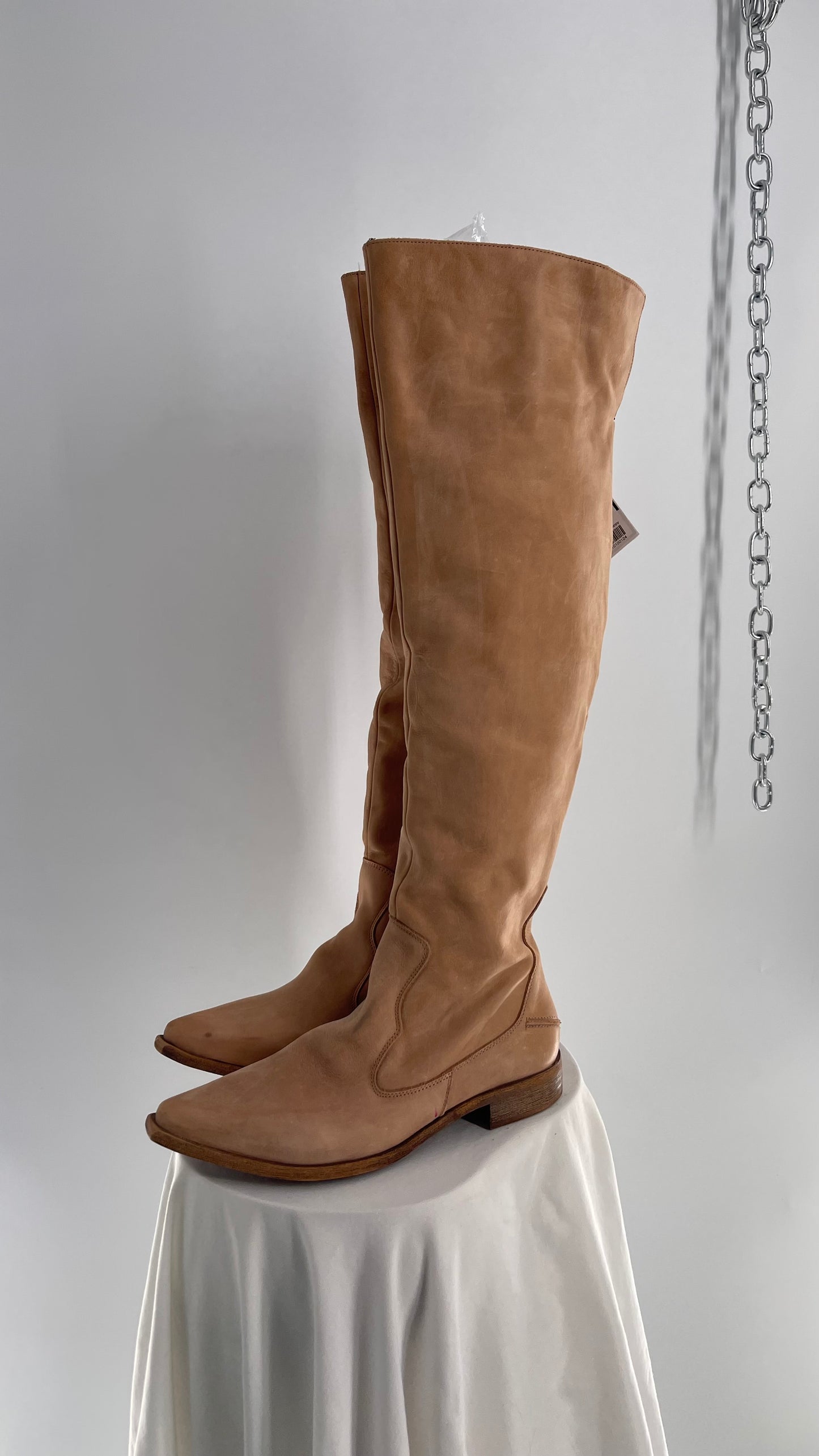 Free People Tan Leather Brenna Over the Knee Pointed Toe Boots (39/9)