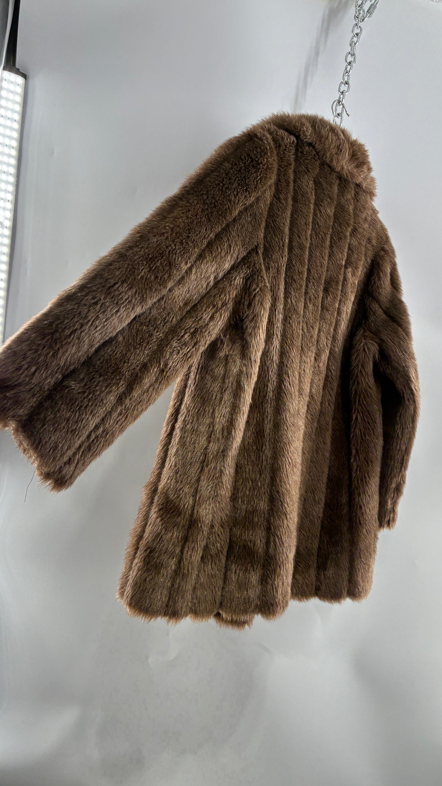 Vintage Vegan Mixed Brown Tones Paneled Fur Coat  (12)