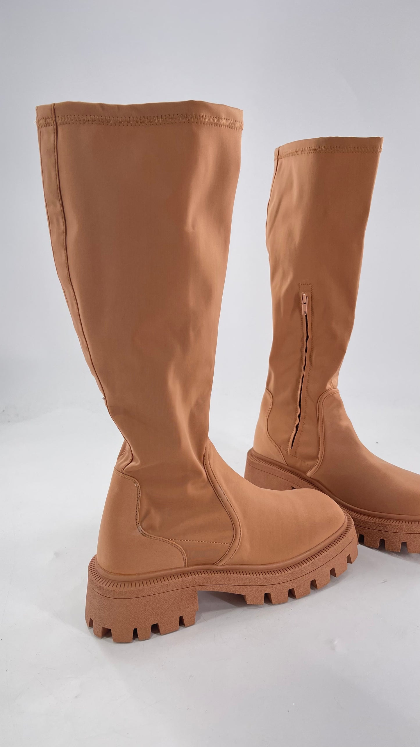 Urban Outfitters Tan Knee High Square Toe Sock Boot (8)