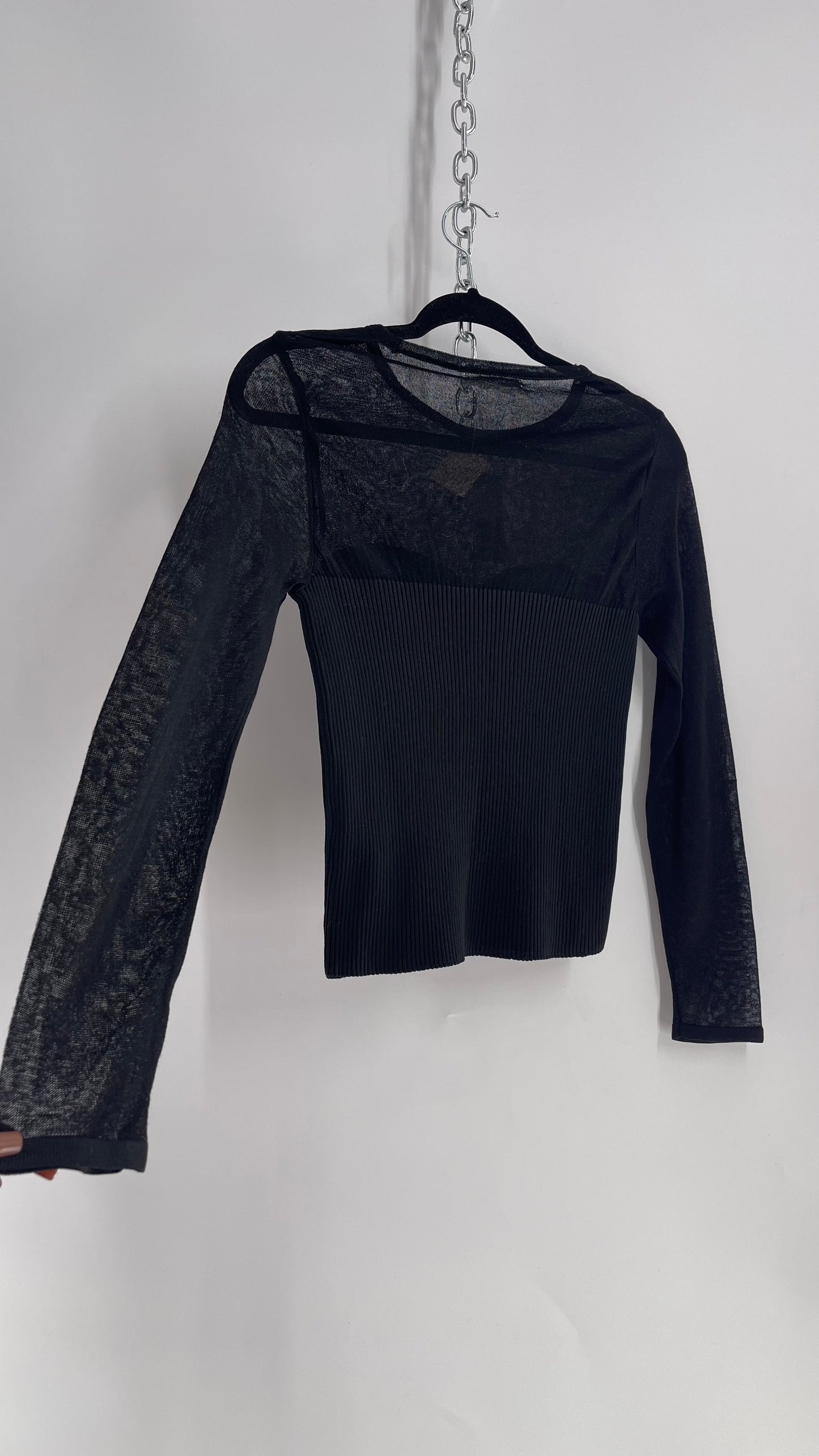 Anthropologie Black Knit Long Sleeve with Ribbed Sweetheart Neckline and Tags Attached (Small)