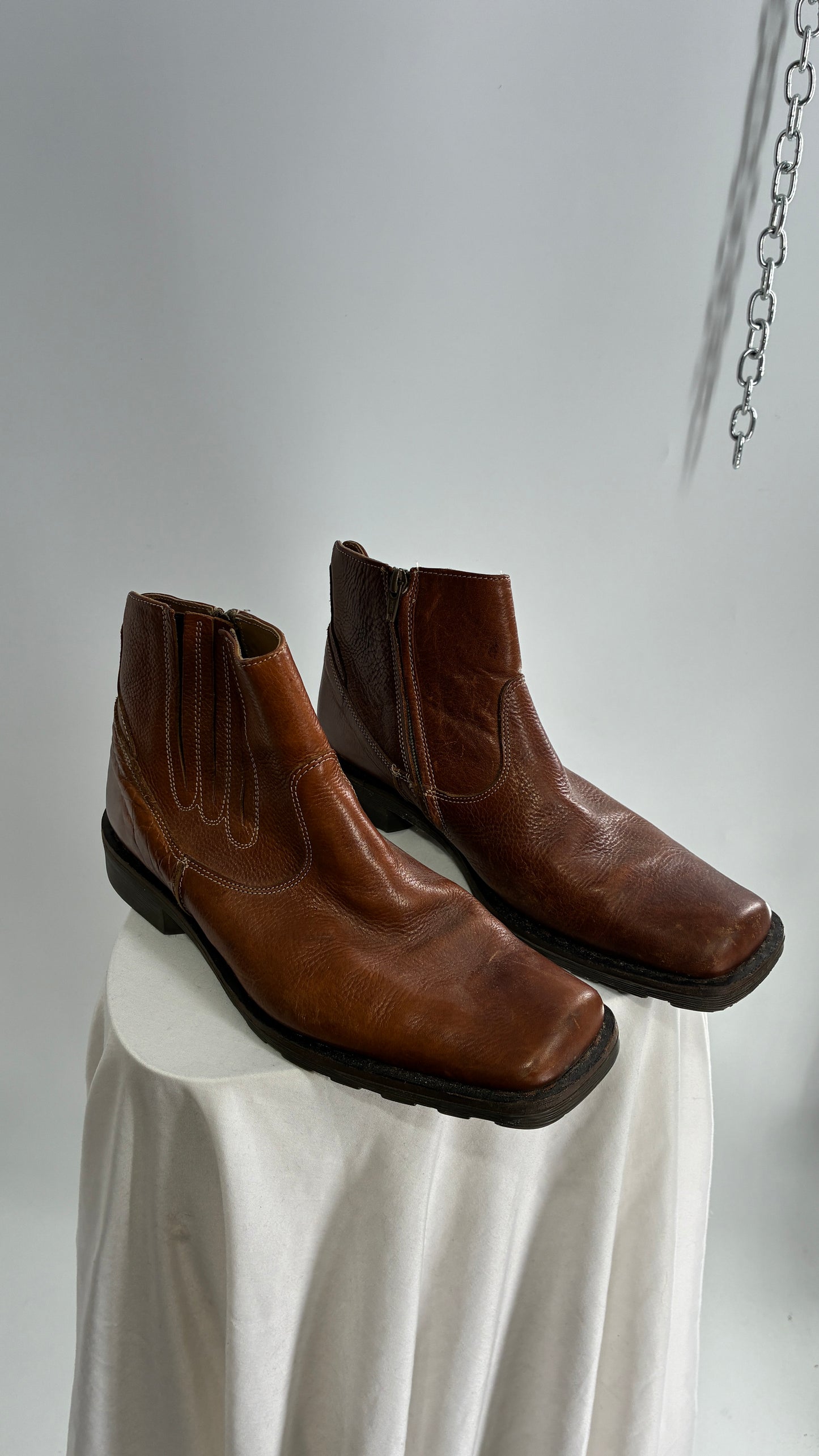 Vintage STEVE MADDEN Men’s Brown Leather Square Toe Chelsea Boot (9.5)