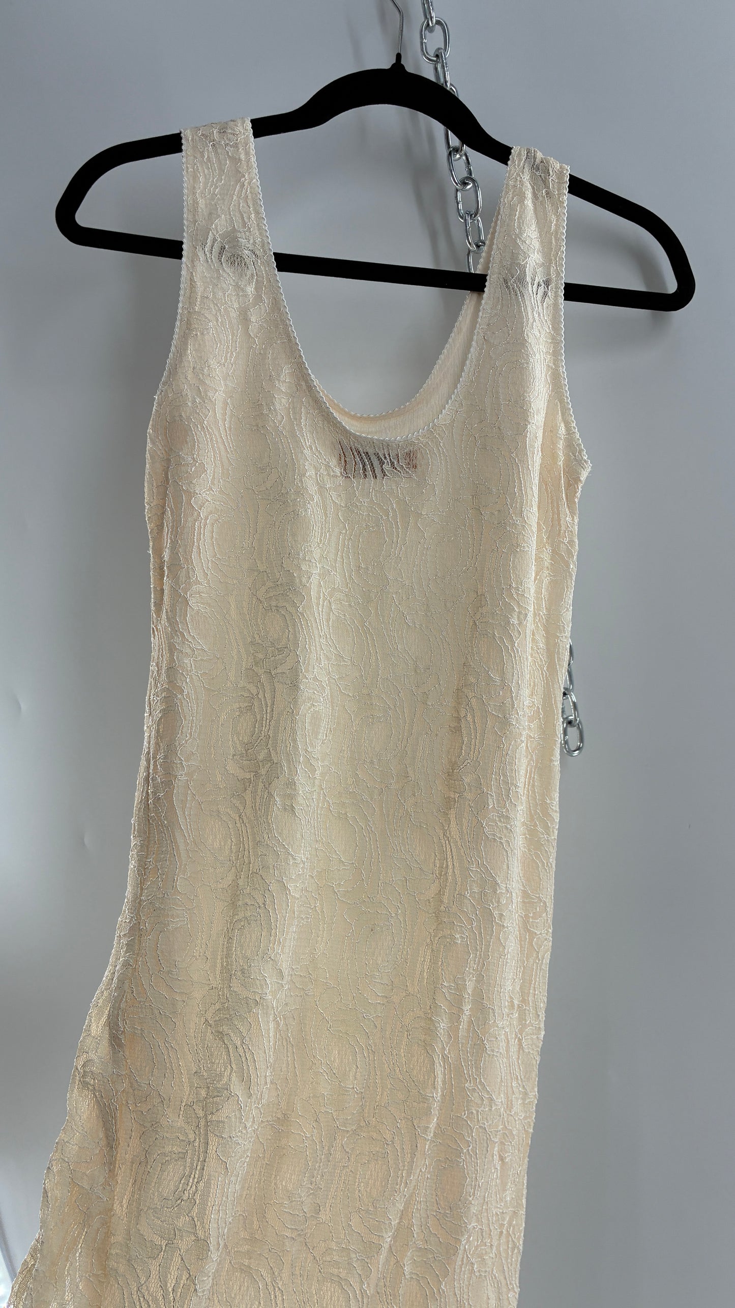 Vintage SARA MIQUE New York Off White Maxi Dress and Balloon Sleeve Cardigan Set (M)