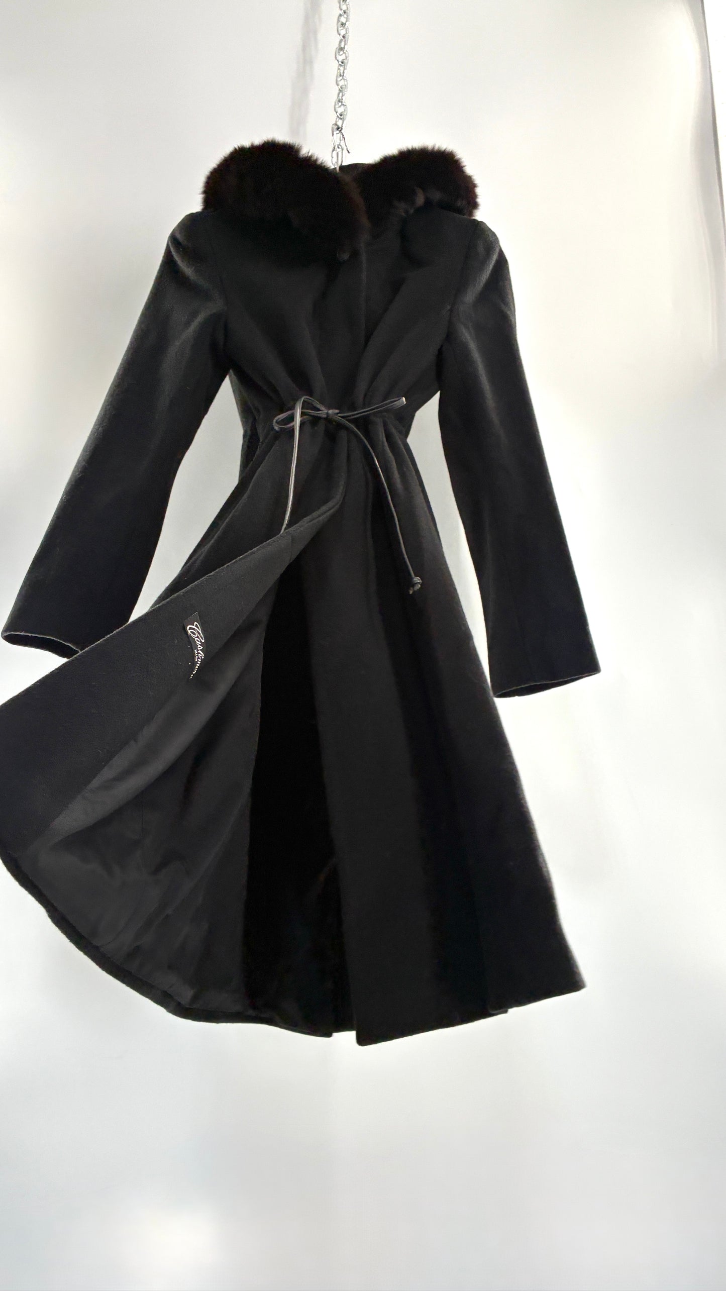 Vintage STEVE by SEARLE Cashmere Blend Coat with Underbust Tie and Fur Hood