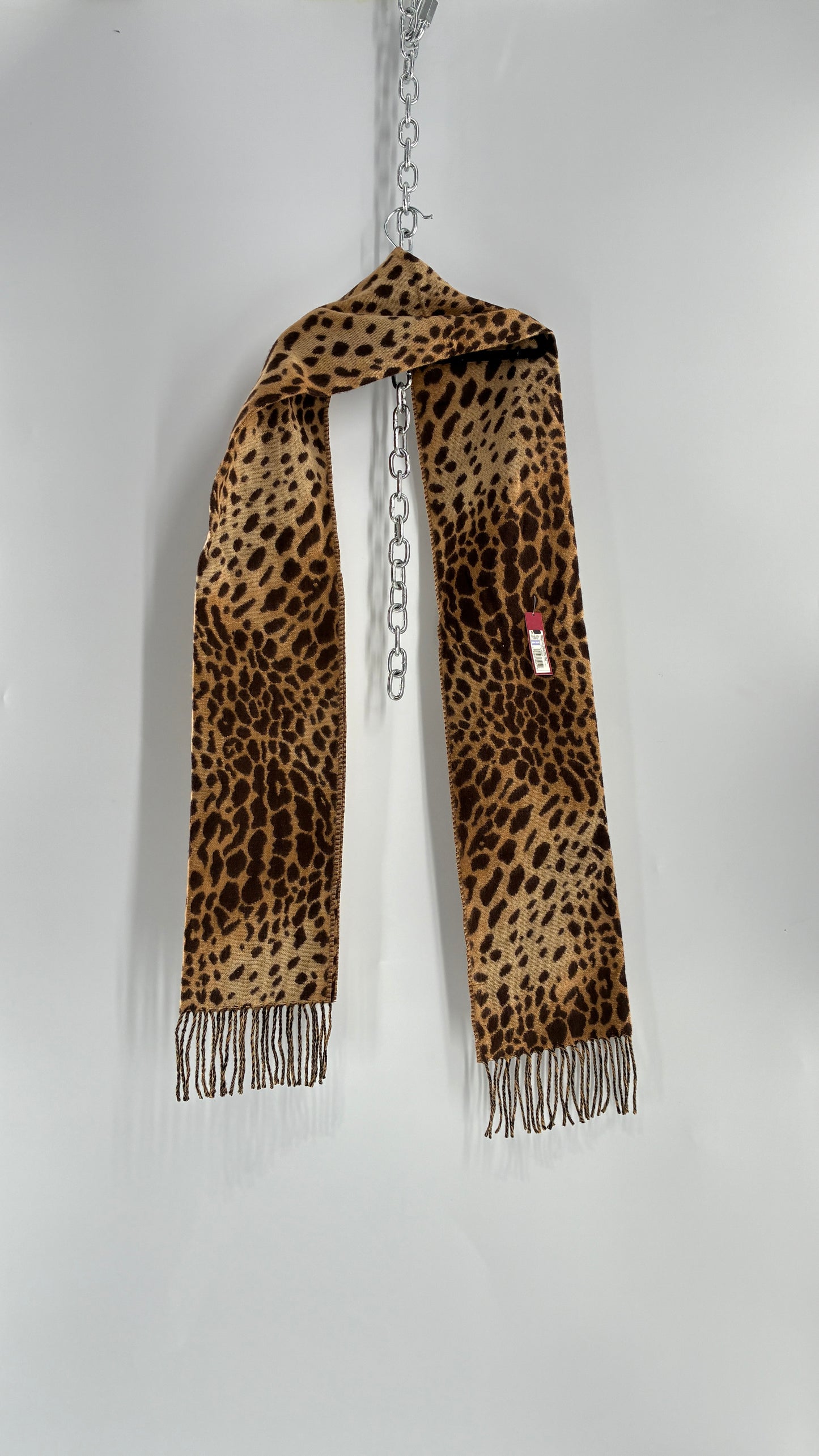 Deadstock Vintage Cheetah Printed Scarf with Fringed Ends and Tags Attached