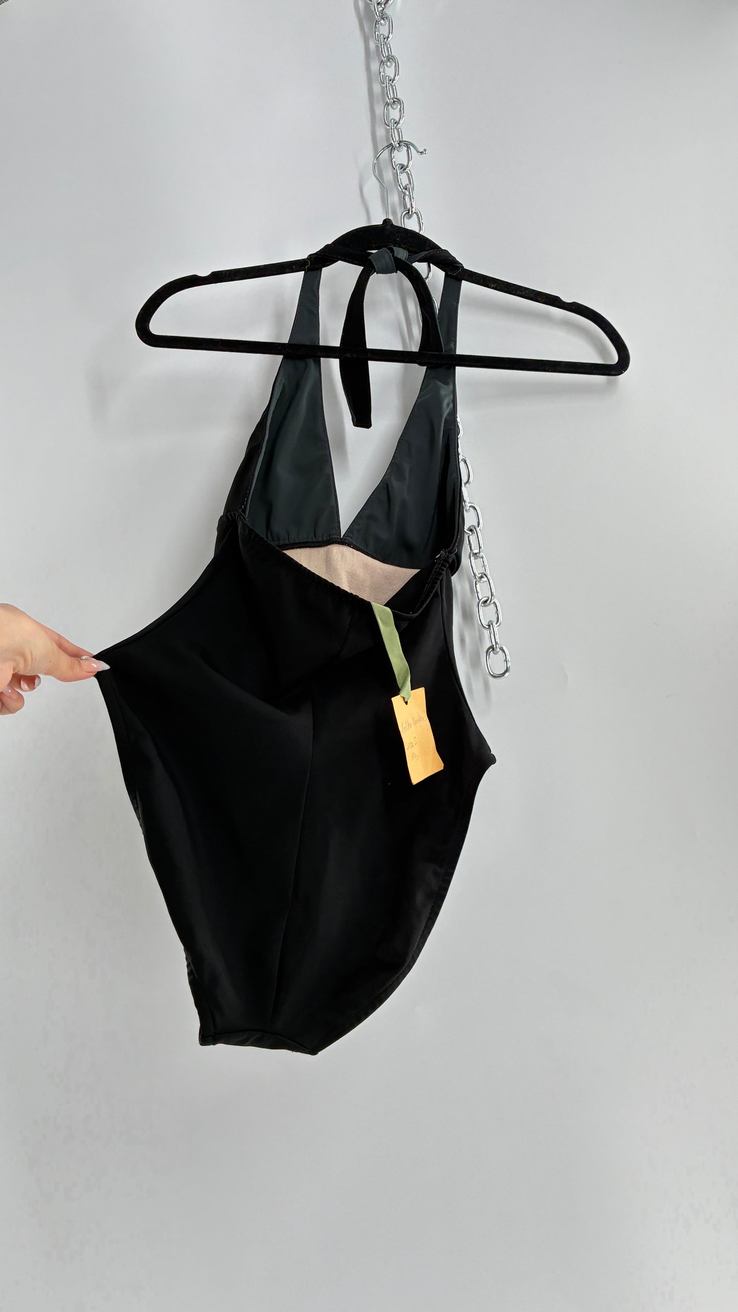 Vintage Black Handmade Retro Style Halter Thick Swimsuit (Small)