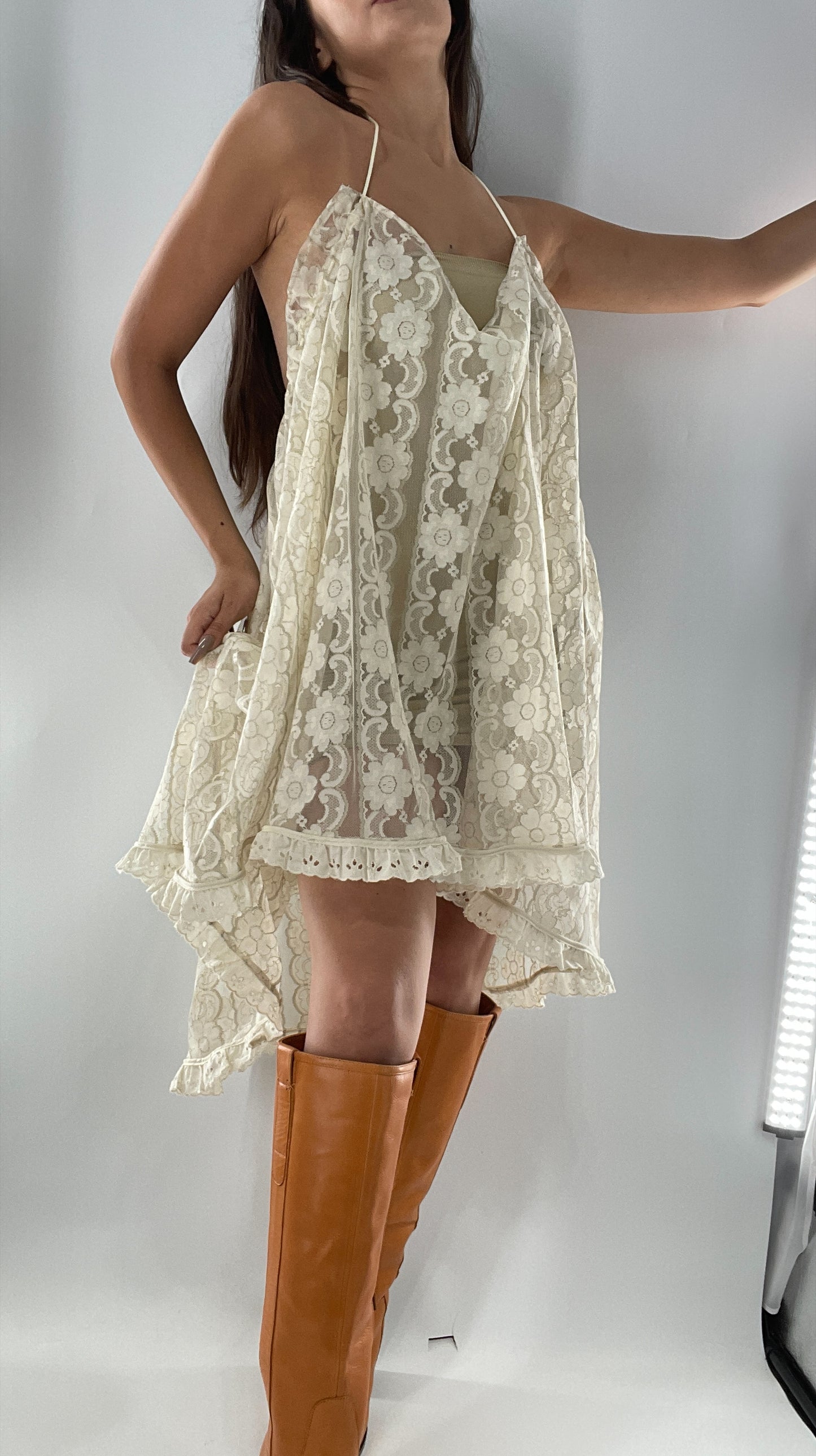 Vintage Lace Babydoll Mini Dress (One Size)