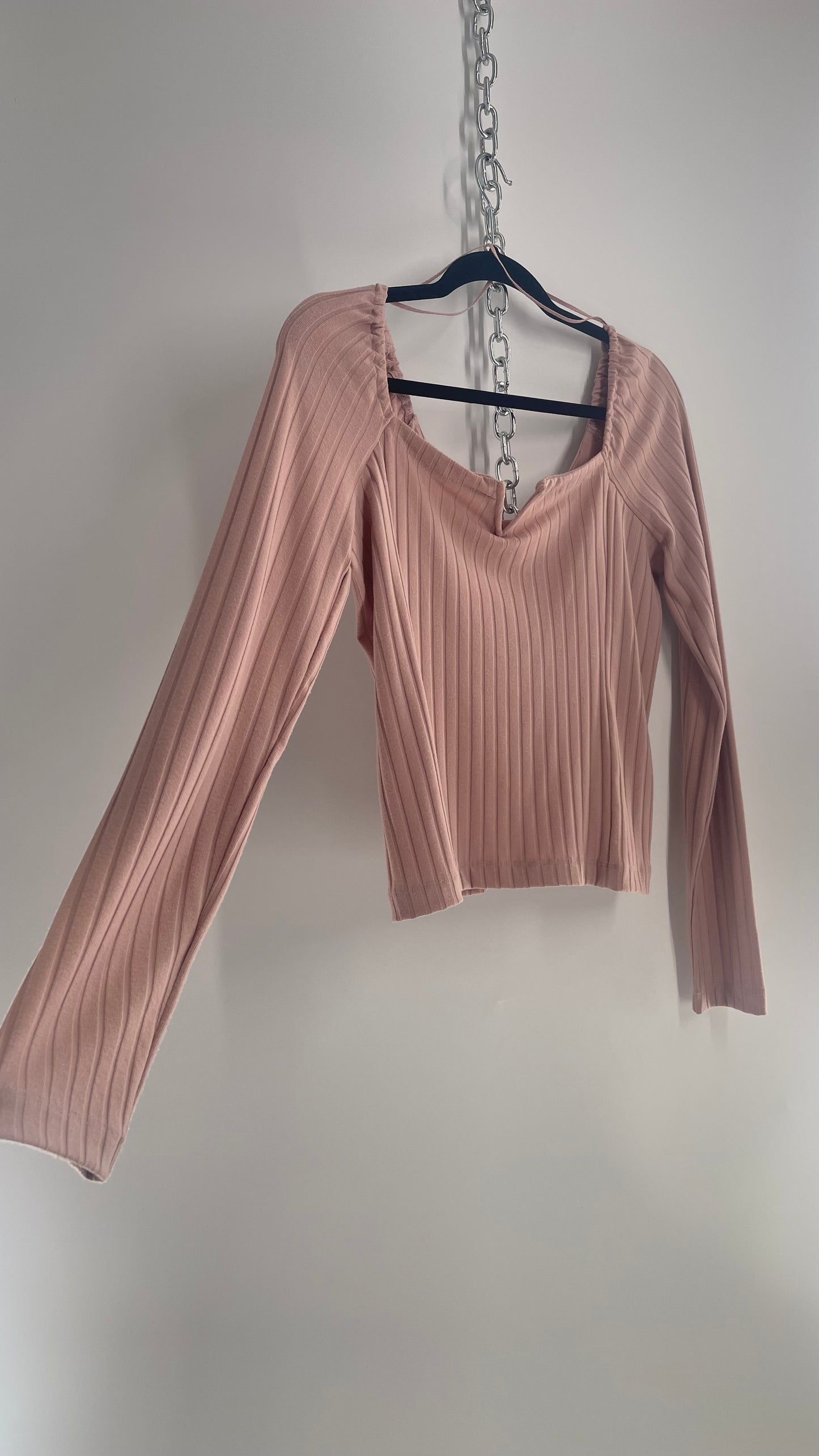 Free People Ribbed Knit Dusty Pink Long Sleeve (Large)