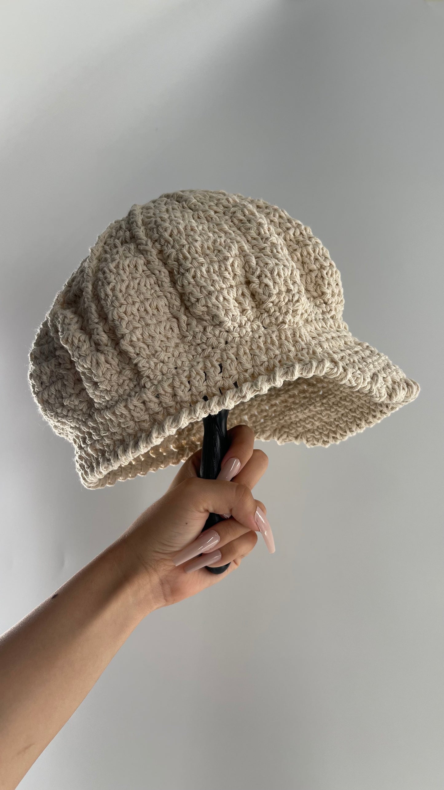 Imported Handmade Beige Crochet Newsboy Paperboy Cap