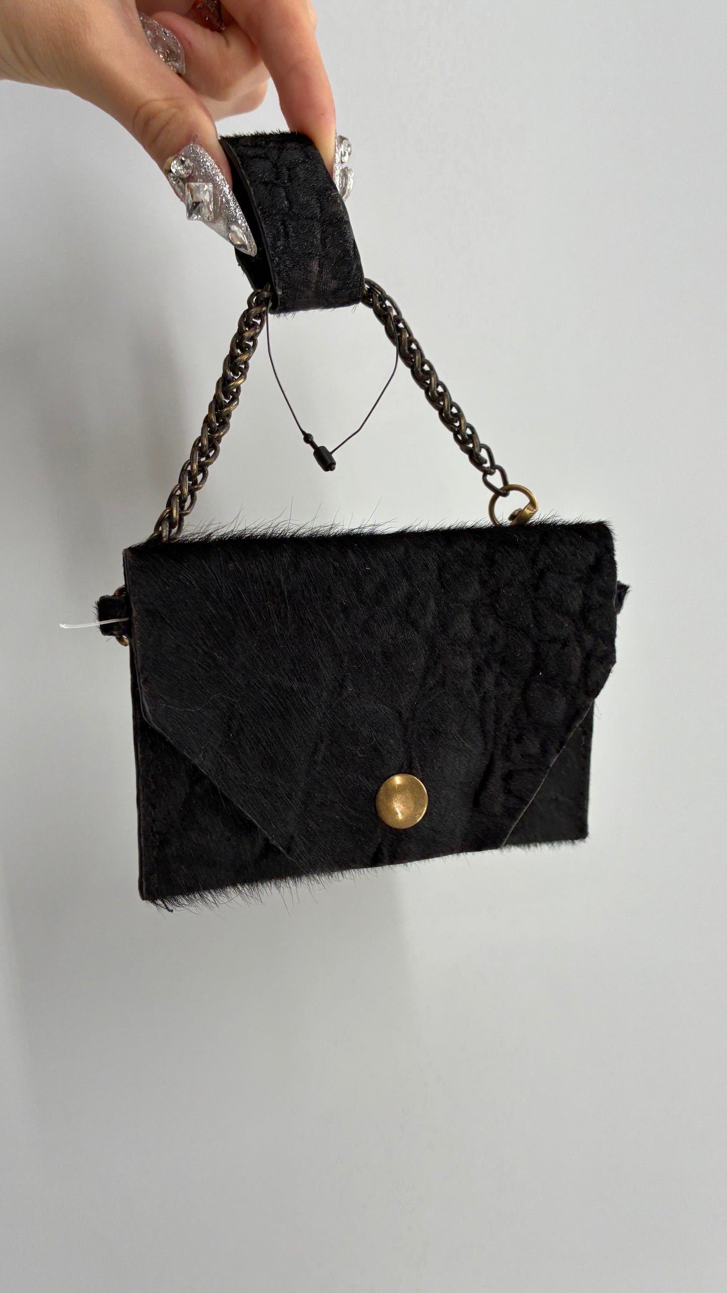 Free People Black Hide Genuine Leather Envelope Belt Pouch