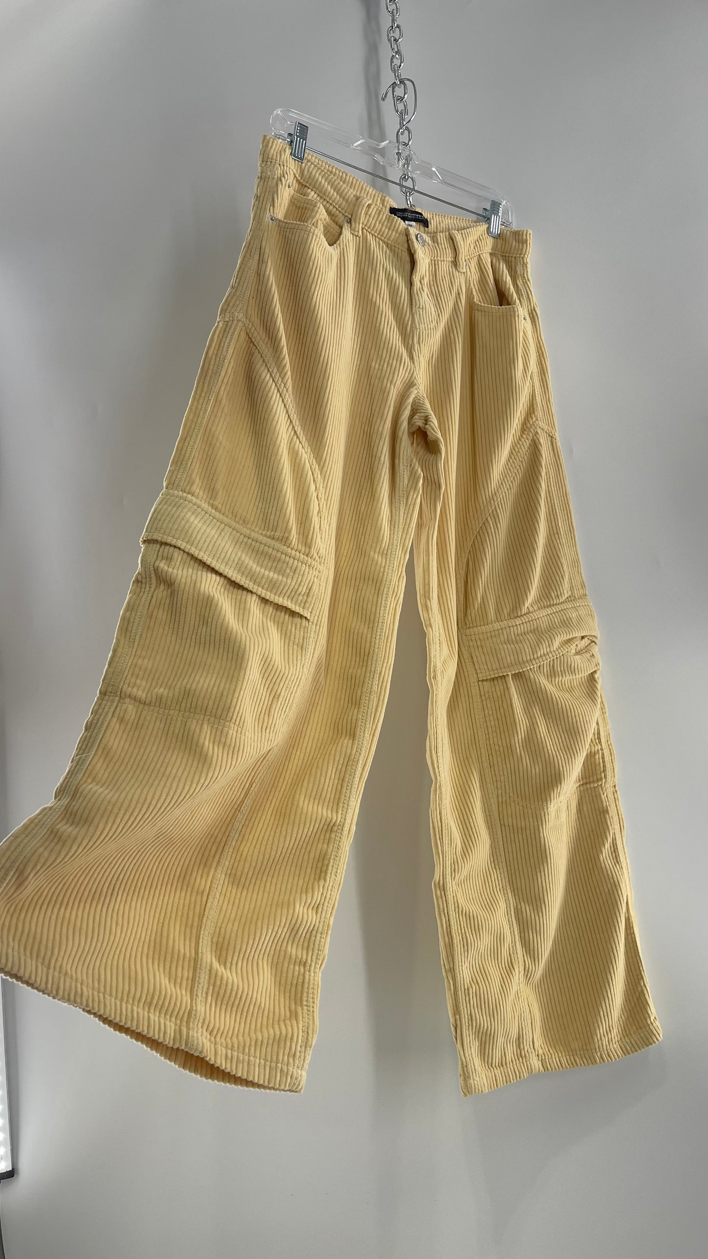 Urban Outfitters Yellow Corduroy Wide Leg Cargo Carpenter Pant (28)