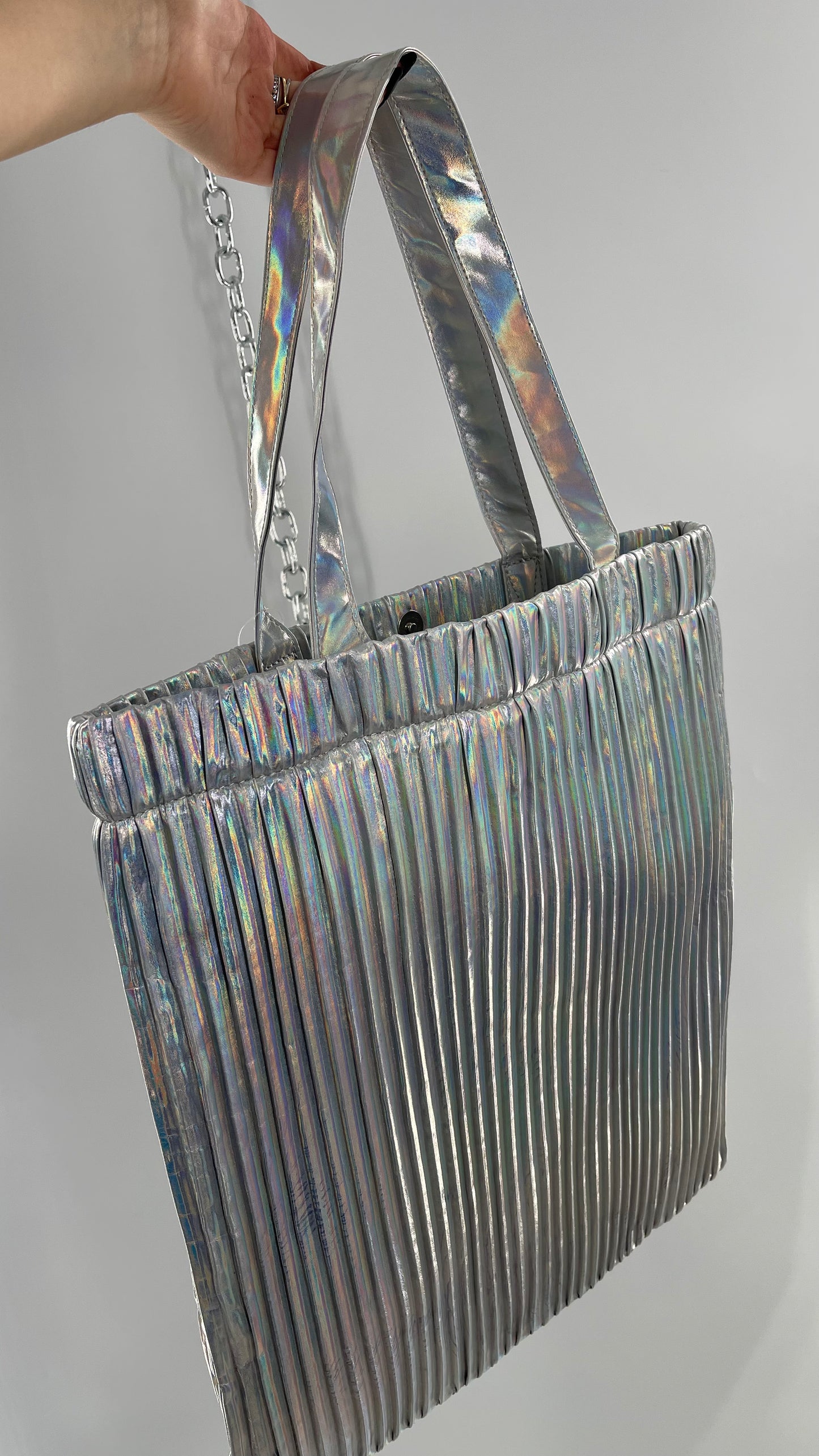 Urban Outfitters Silver Iridescent Fluted Tote Bag